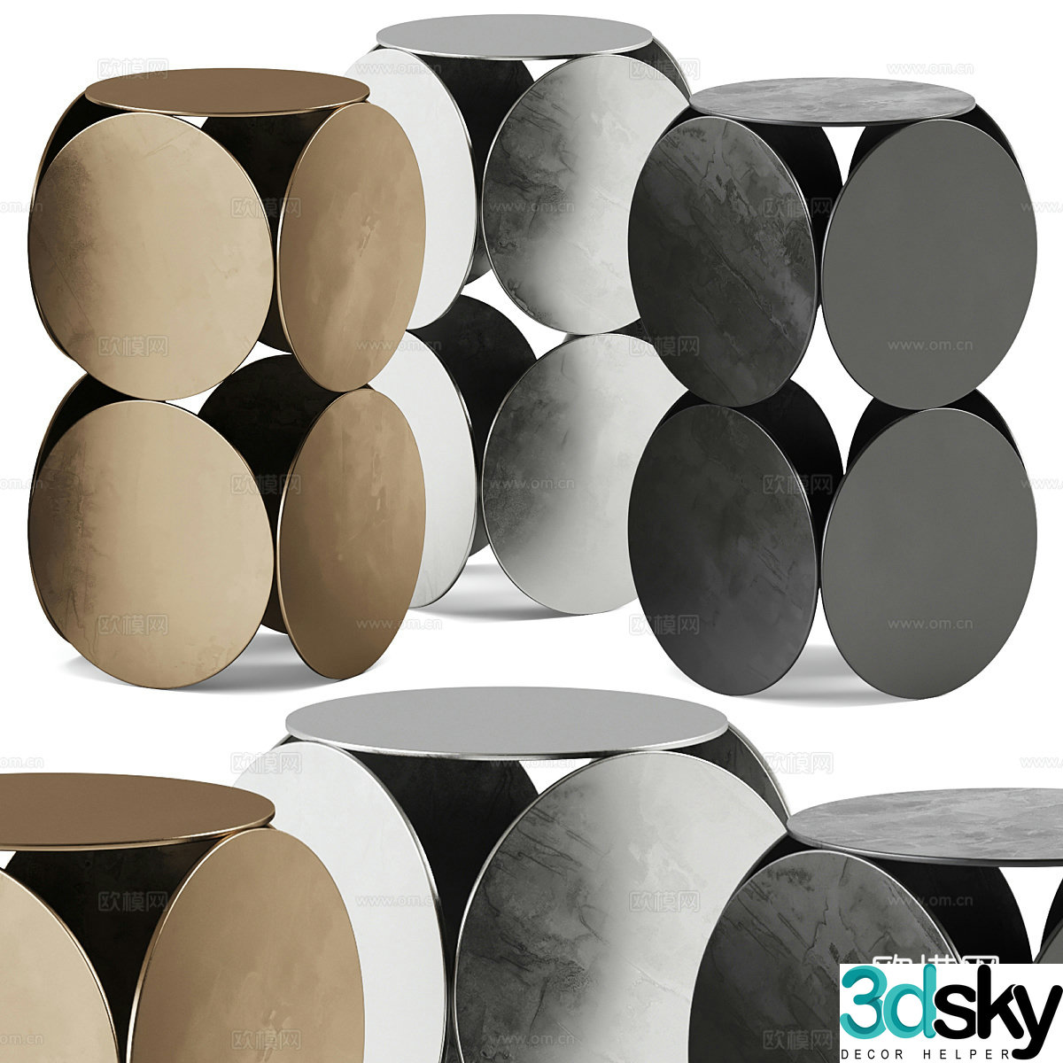 Modern Italian minimalist metal round edge 3D model