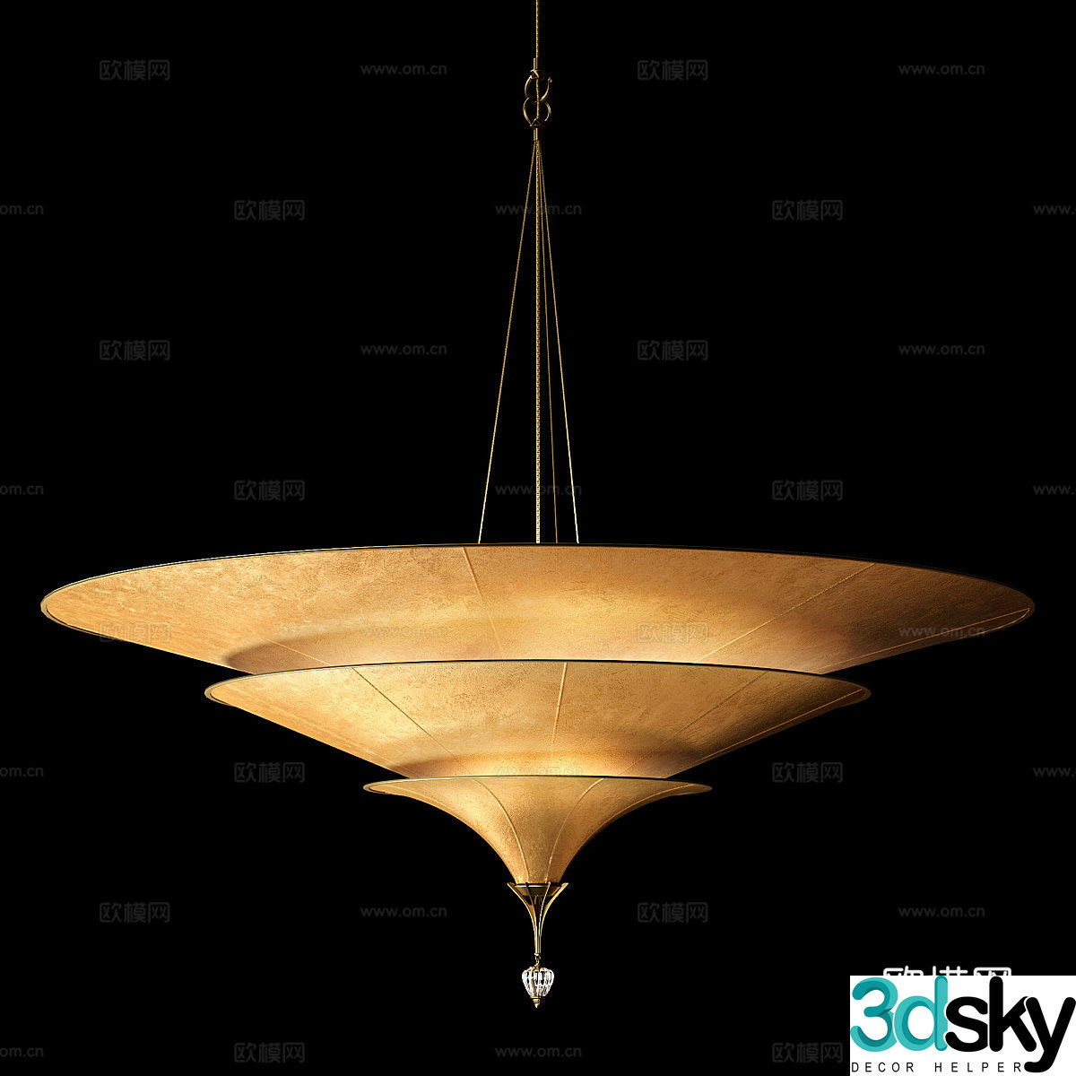 New Chinese style light luxury disc metal decorative chandelier 3D model