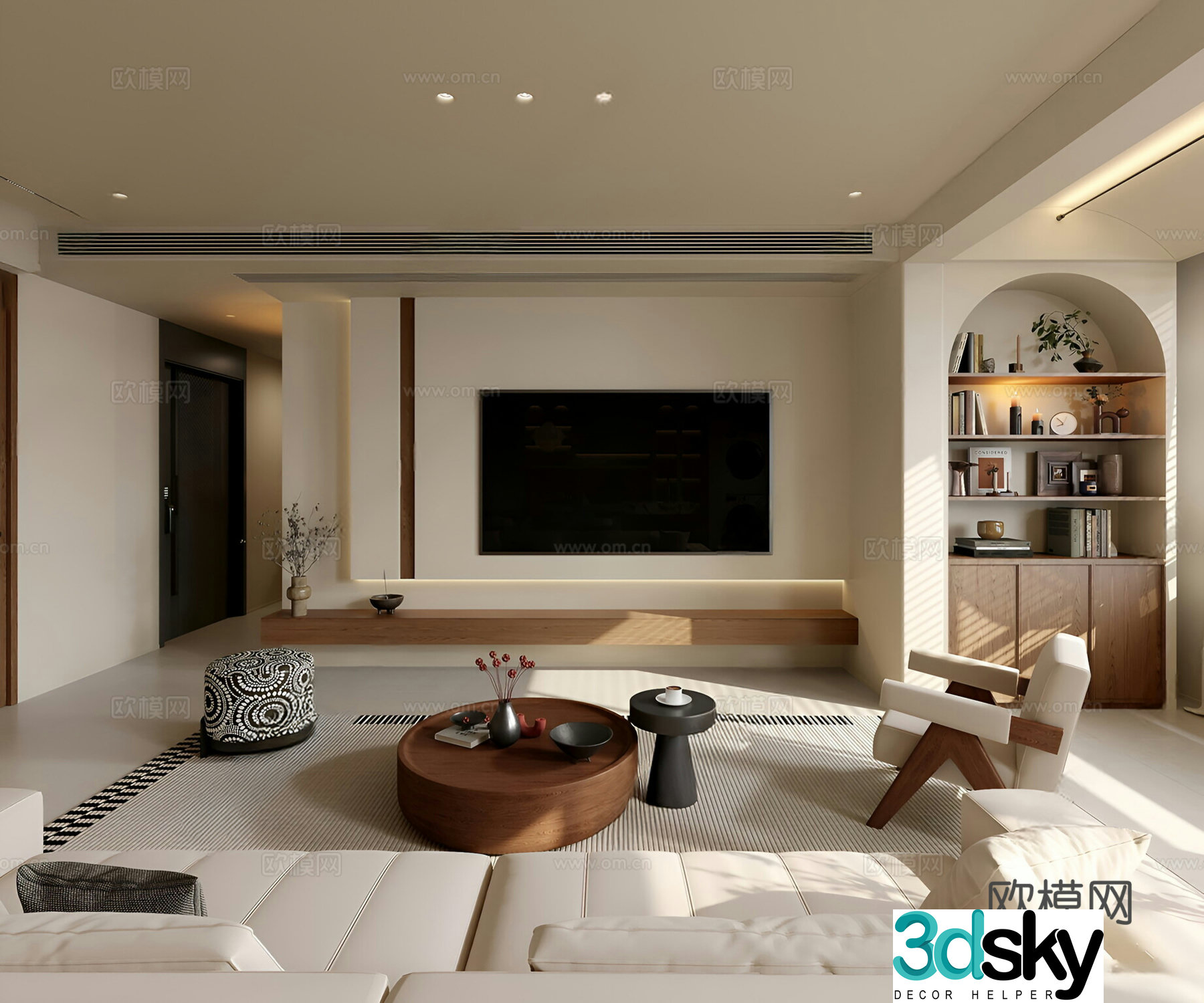 Medium cream home living room Medium cream style living room Medium cream style TV back Medium cream style sand 3D model