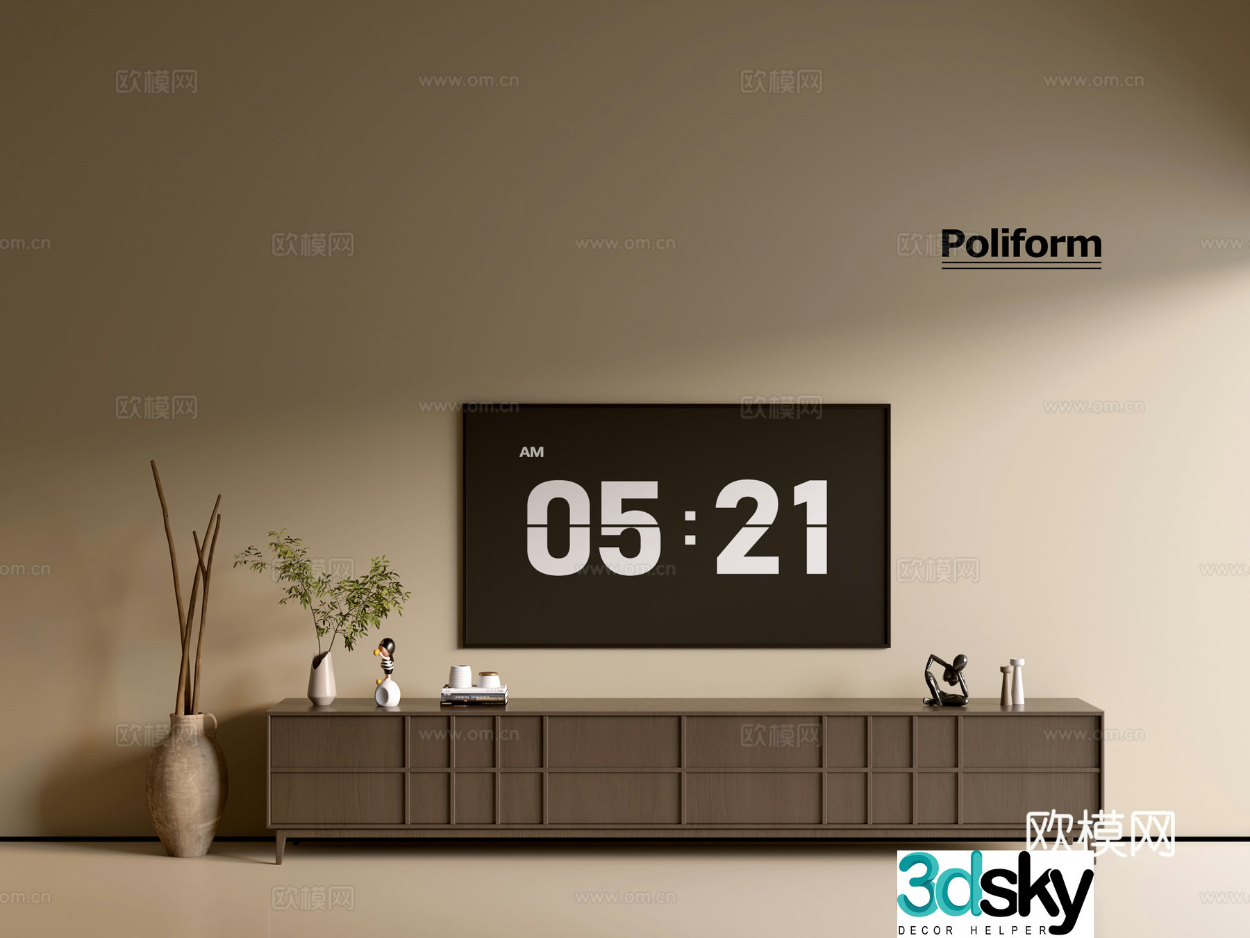 Modern wood grain TV cabinet simple side cabinet chest of drawers low cabinet whole cabinet side cabinet balcony 3D model