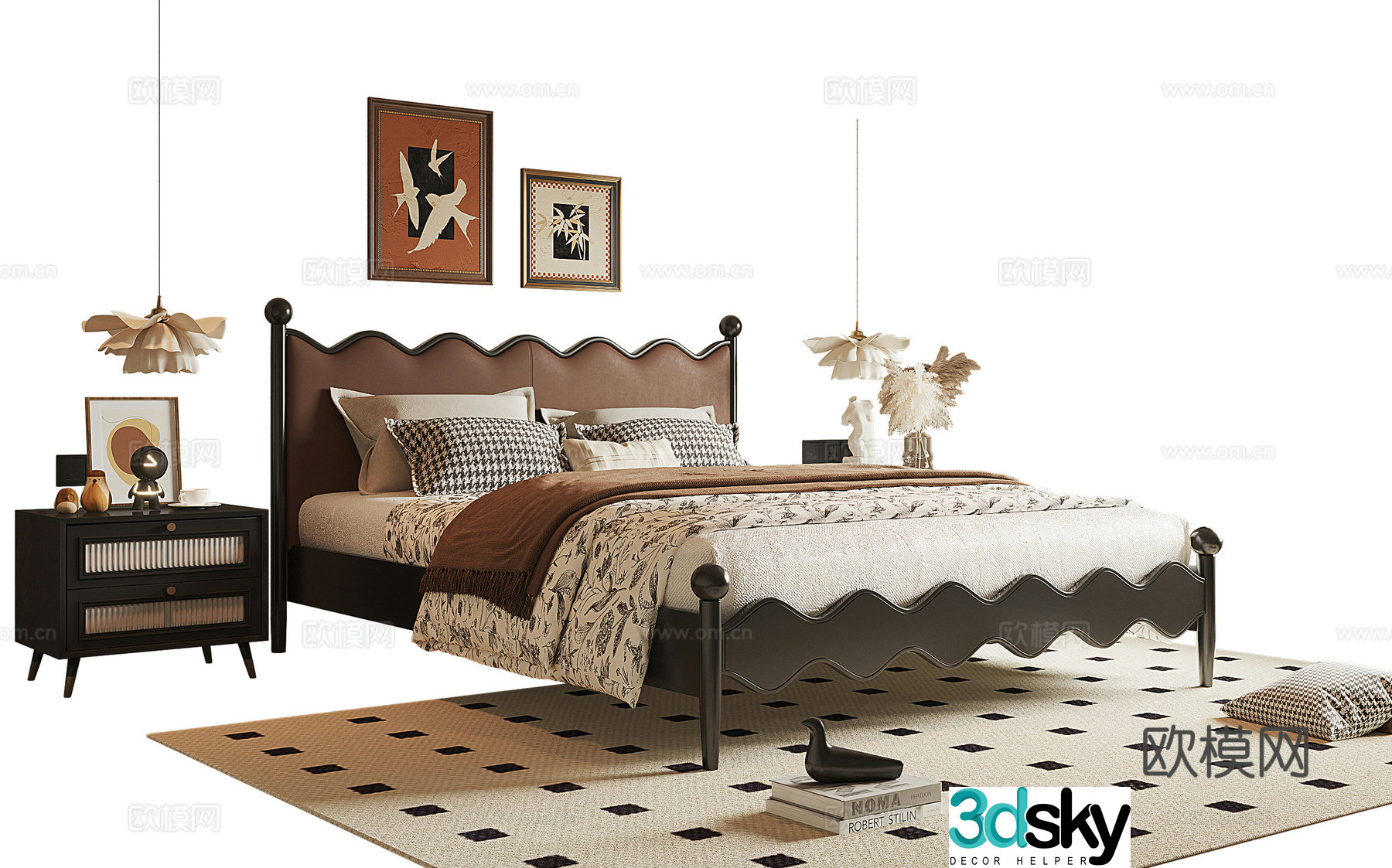 French medieval style double bed 3D model