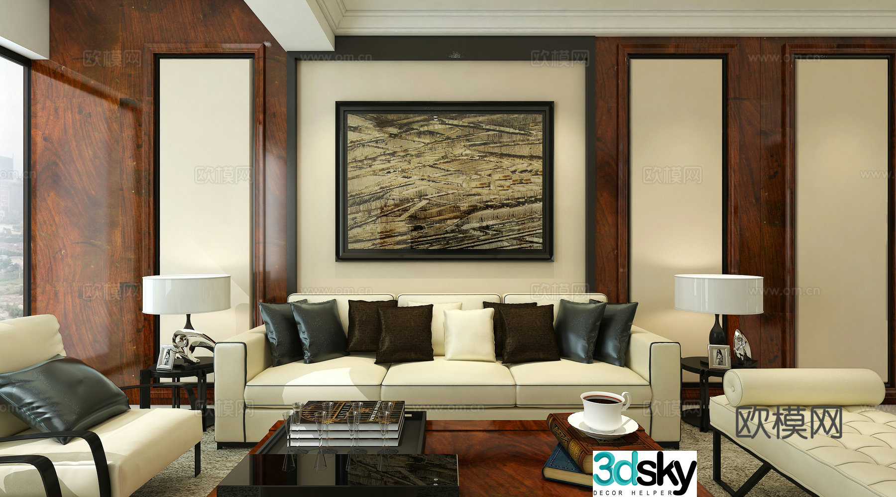 American modern style living restaurant Light luxury American living restaurant American modern sofa coffee table 3D model