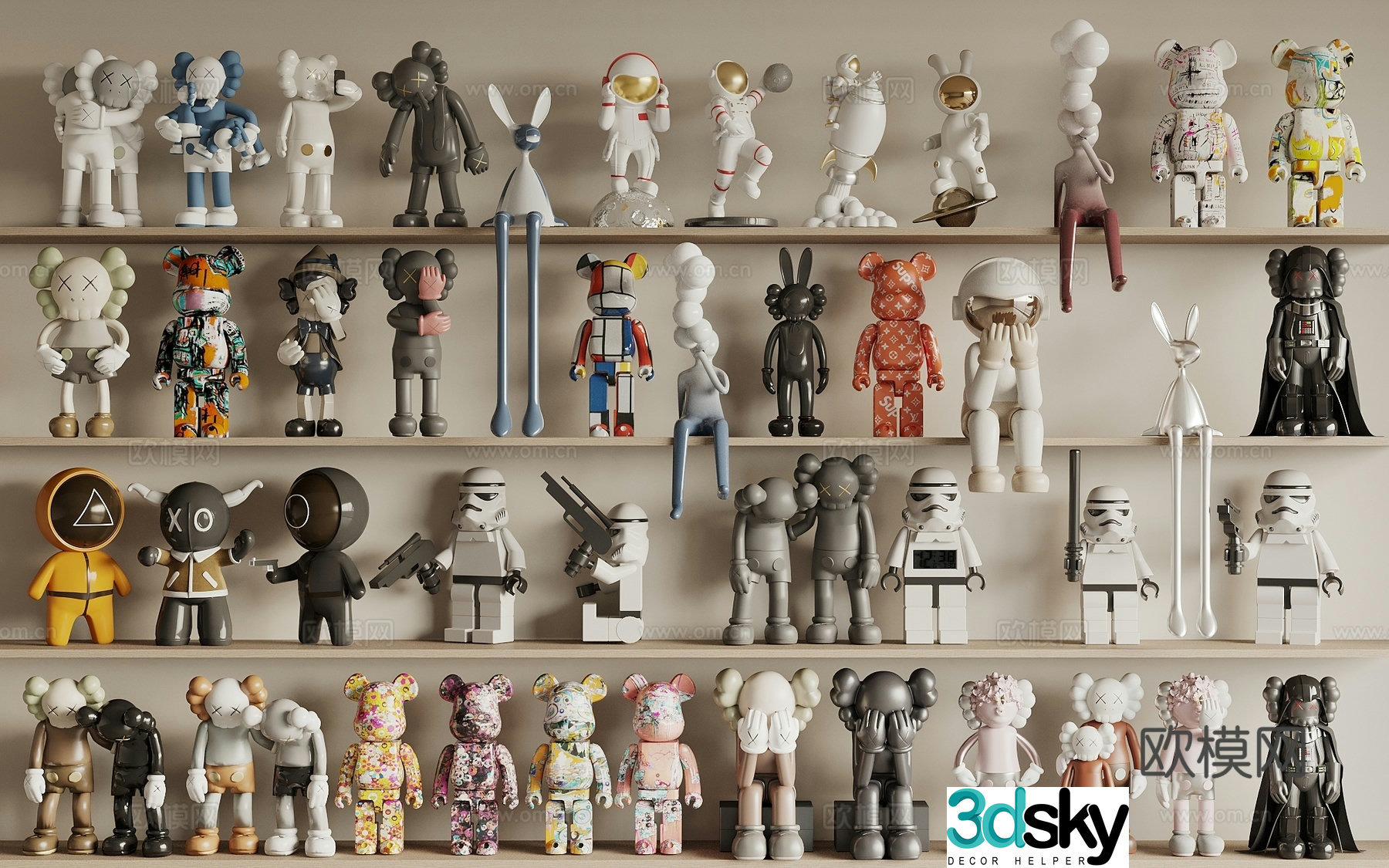 KAWS trendy toy dolls sculptures dolls figures art ornaments 3D model