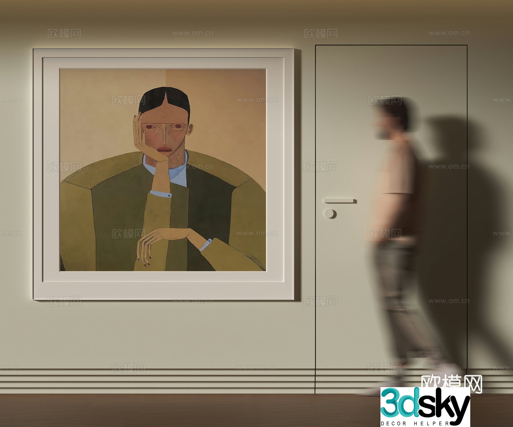 Modern abstract figure hanging painting 3d model