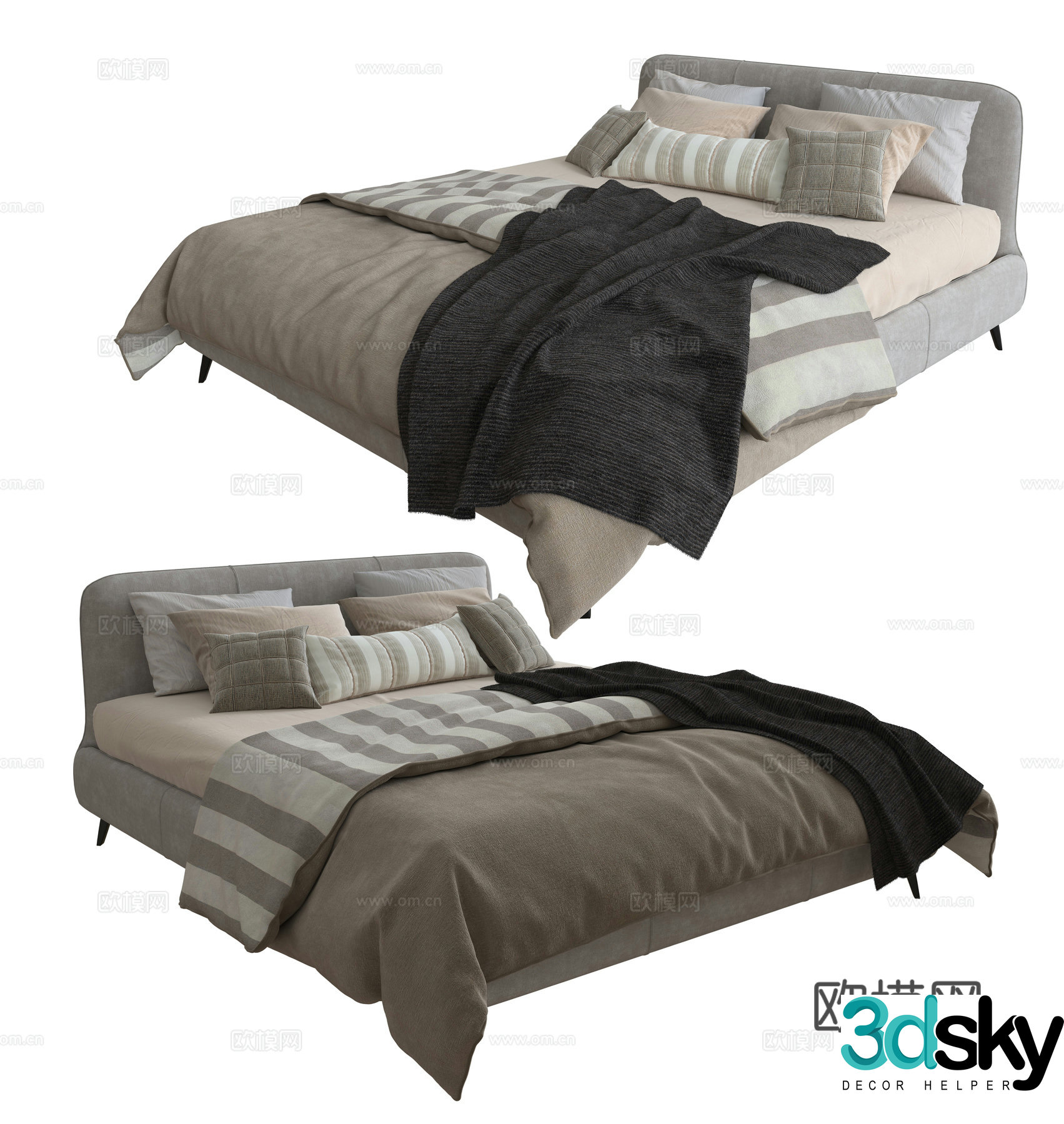 Modern double bed 3d model