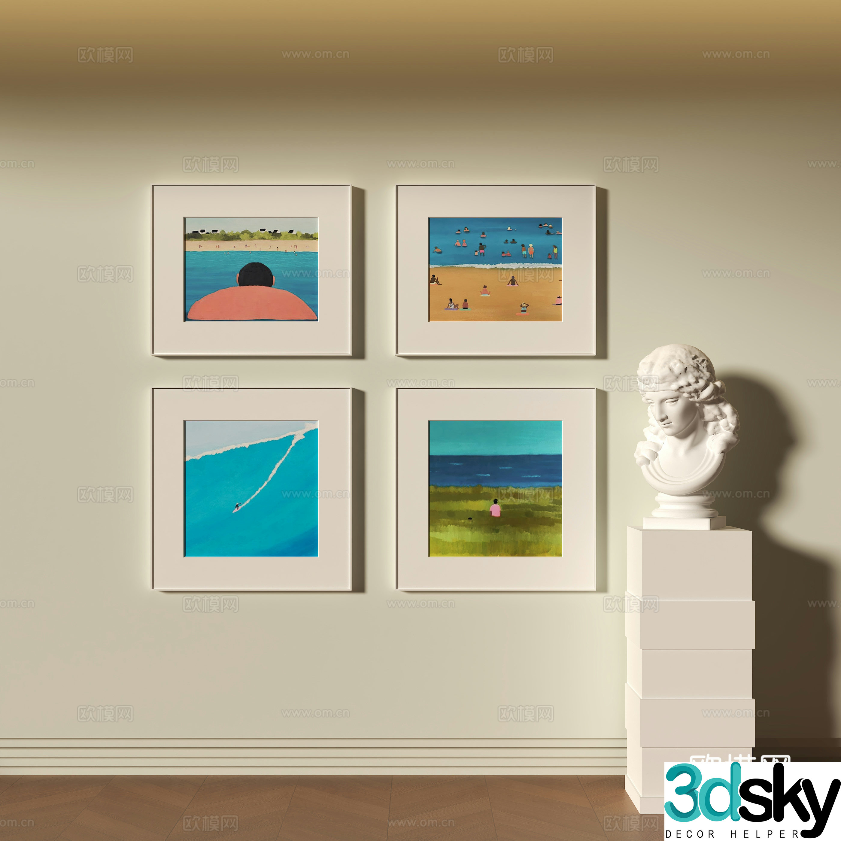 Modern decorative hanging painting combination 3D model