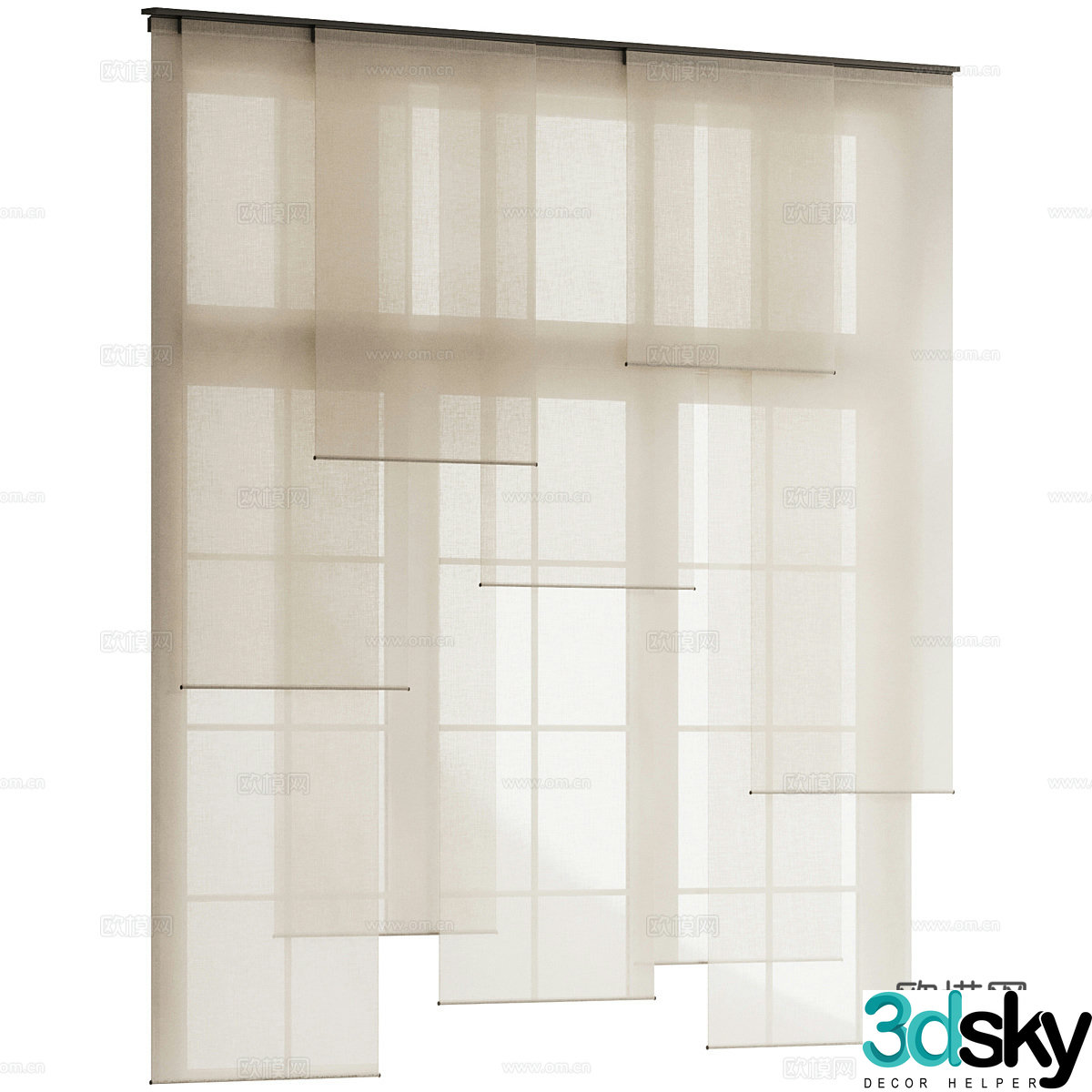 New Chinese style fabric roller blinds gauze curtains curtains 3D model