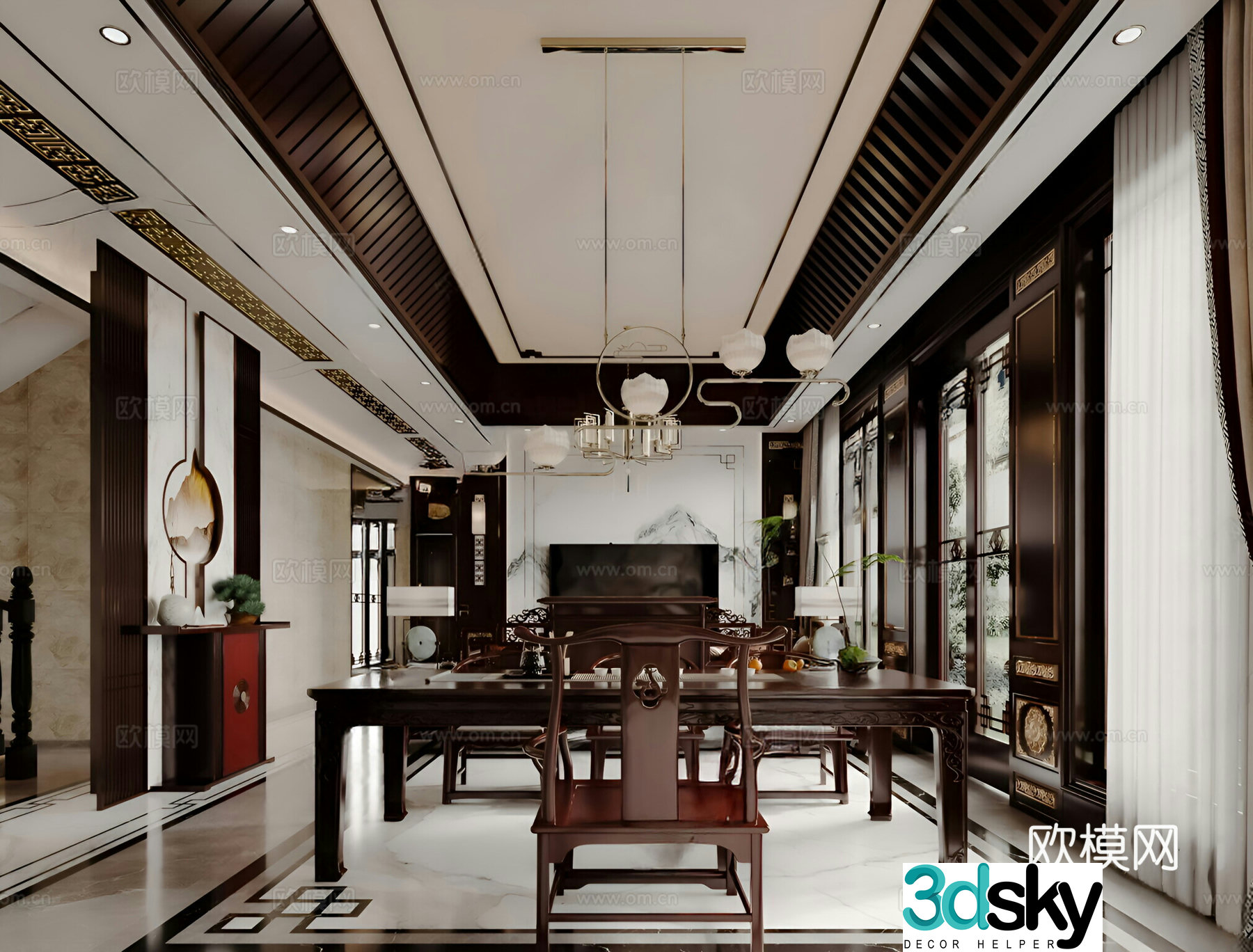 New Chinese style villa living room New Chinese style villa living room electric 3D model