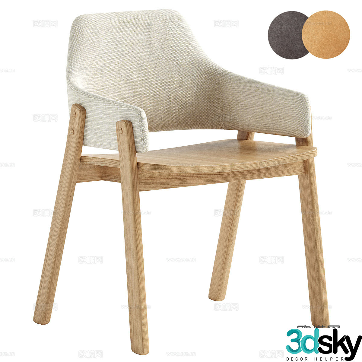 New Chinese style wood style fabric wooden single chair 3D model