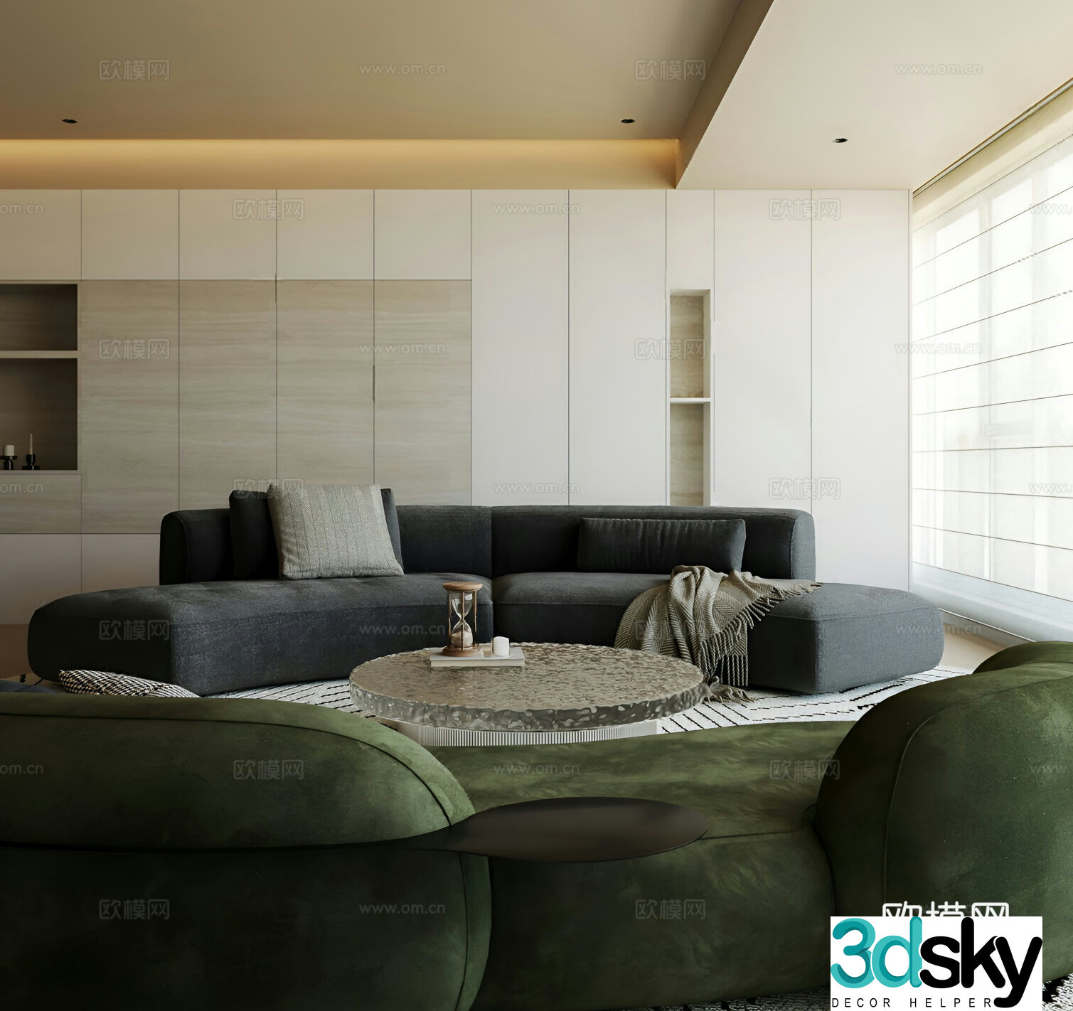 Modern Wasabi Home Living Room Living Room without Lights Big Horizontal Hall High-end Sense Quiet 3D Model