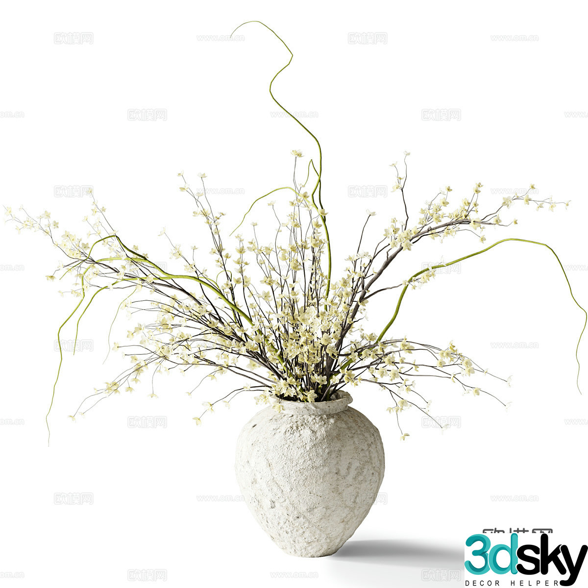 New Chinese style waive vase flower art 3D model