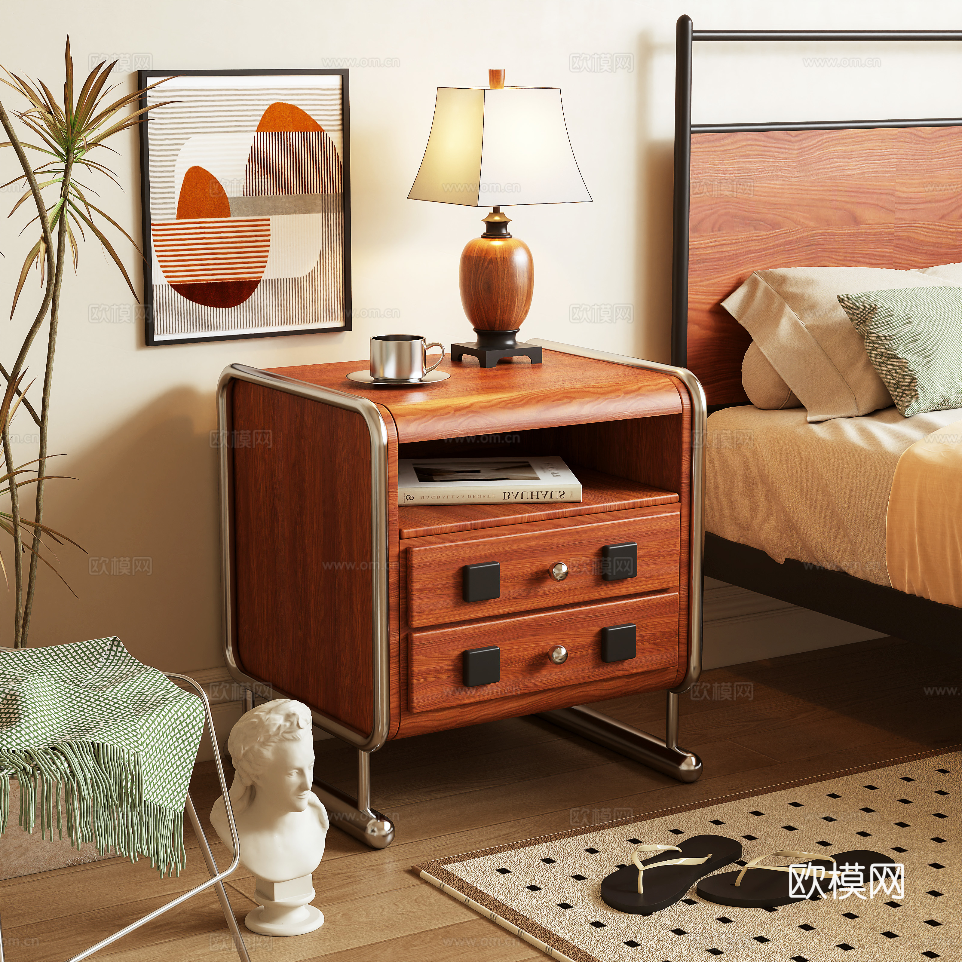 Medium style bedside table 3D model