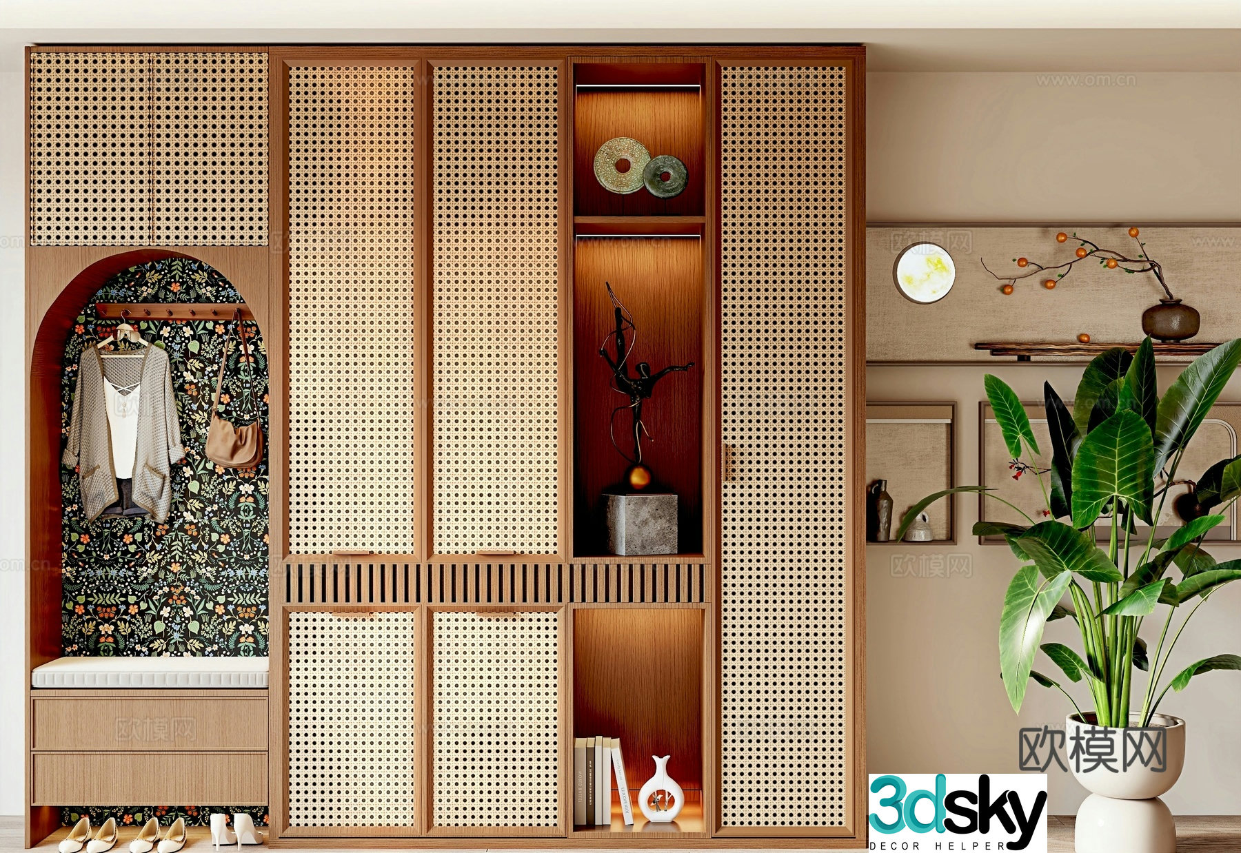 Medium style French shoe cabinet green plant potted Song style shoe cabinet 3D model