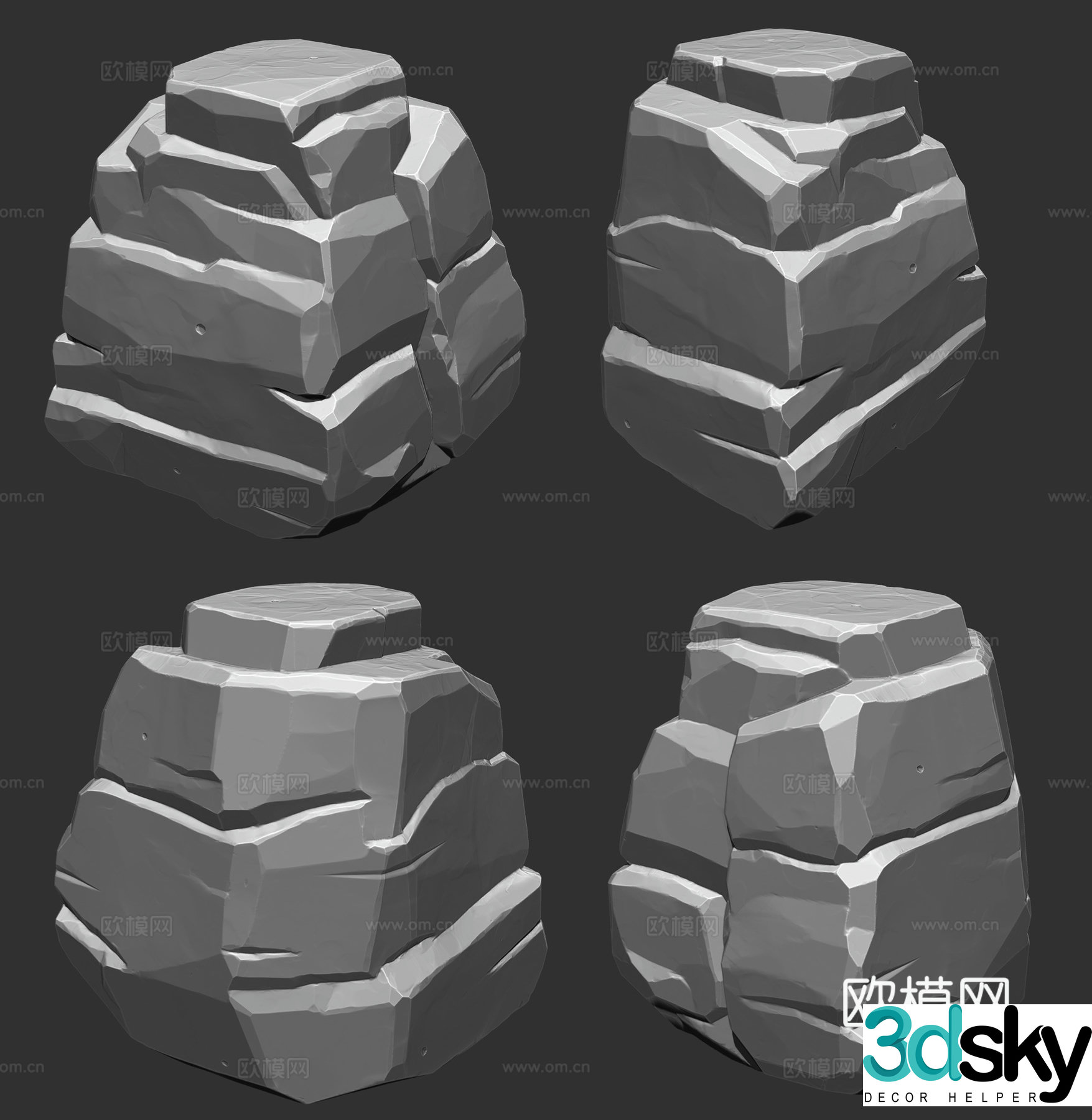 Styled stone 3d model