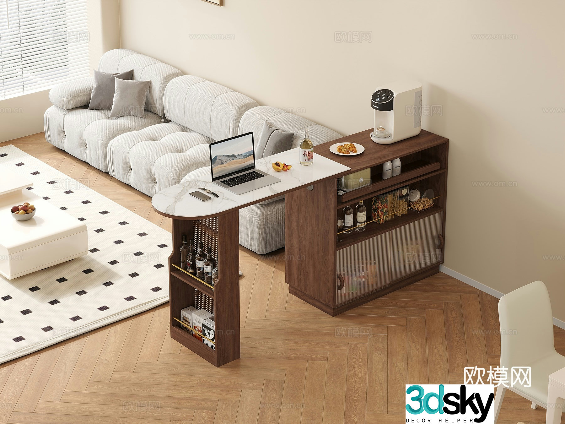 Modern cream style living room furniture side cabinet partition cabinet bar full lighting 3D model