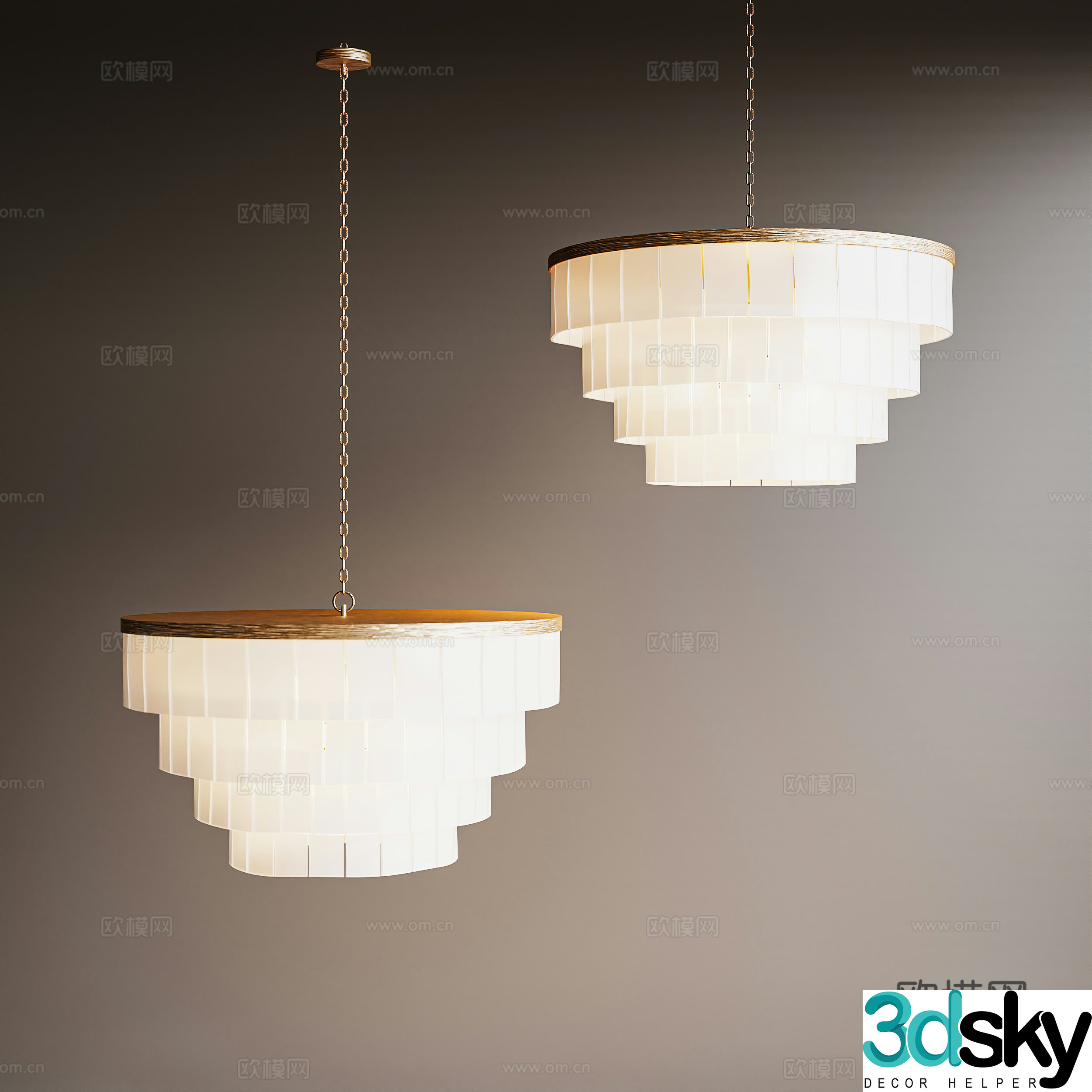 New Chinese style chandelier circular chandelier living room and bedroom chandelier 3D model