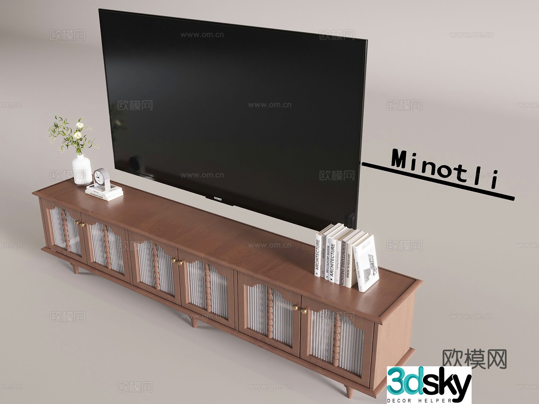 Middle style solid wood TV cabinet glass TV cabinet low cabinet laser high definition Sony TV 3D model