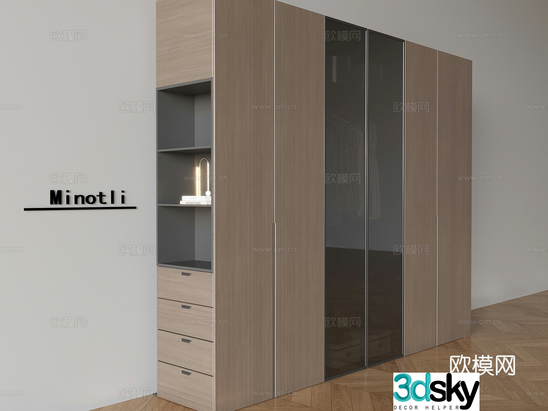 Italian solid wood wardrobe glass wardrobe 3d model