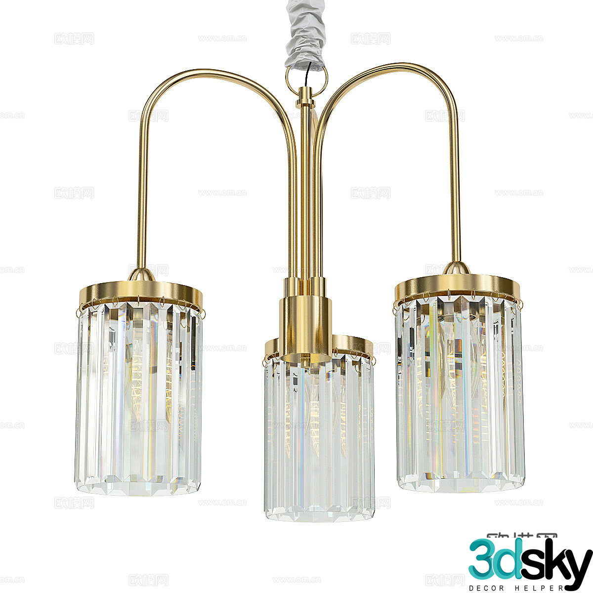 Modern light luxury metallic glass decorative chandelier 3d model