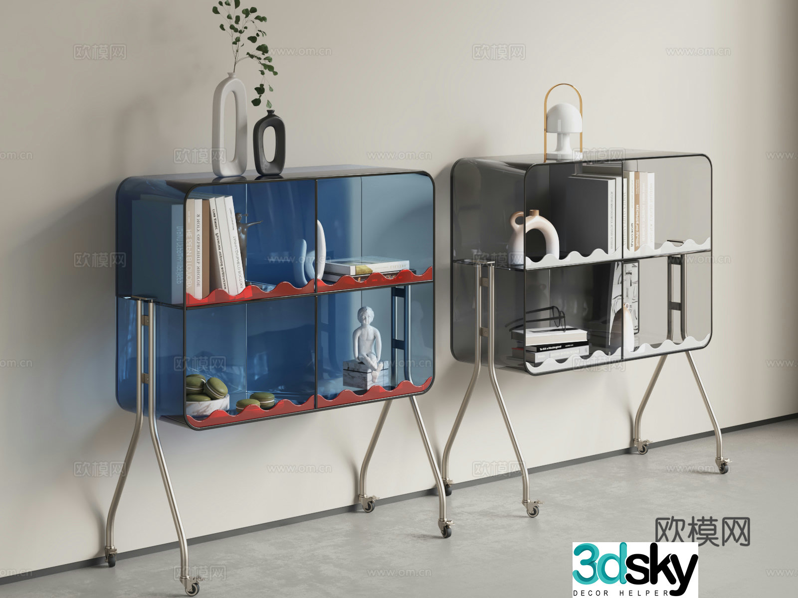 Modern transparent side cabinet Simple acrylic side cabinet Mobile transparent storage rack Storage cabinet storage cabinet 3D model