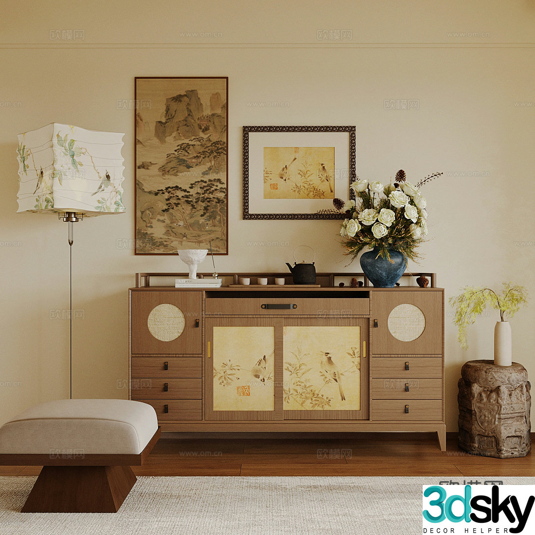 New Chinese Zen Ward Cabinet New Chinese Zen Ward Cabinet Duanjing Ward Cabinet New Chinese Decorative Cabinet 3D Model