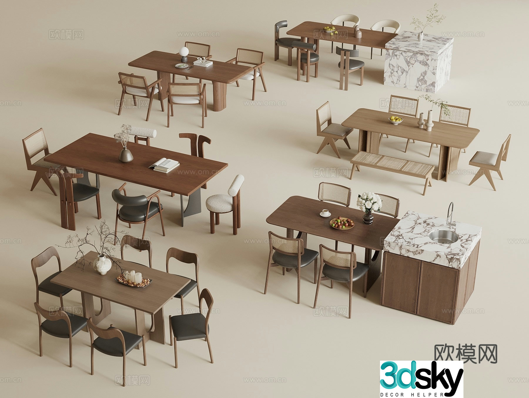 Wasabi Medium Style Dining Table and Chair Island Dining Table and Chair 3D Model