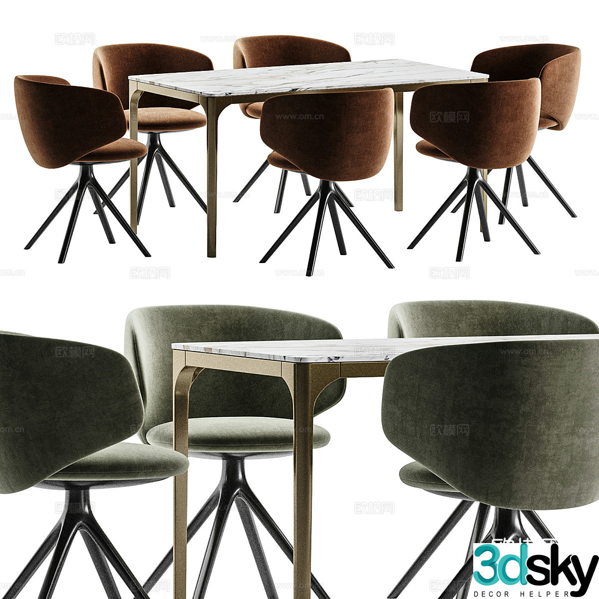 Modern Italian light luxury dining table and chair combination 3D model