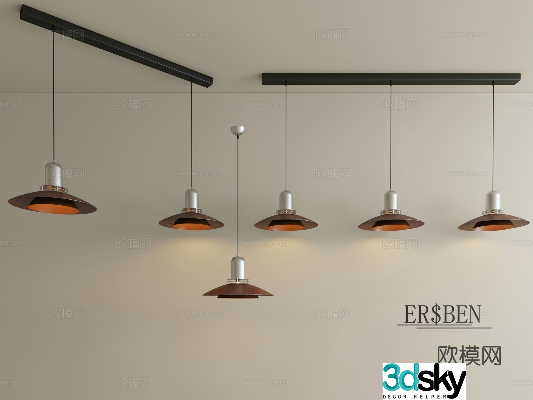 Medium style restaurant chandeliers Japanese style retro walnut study lamp single head dining table bar designer flying saucer chandeliers 3D model
