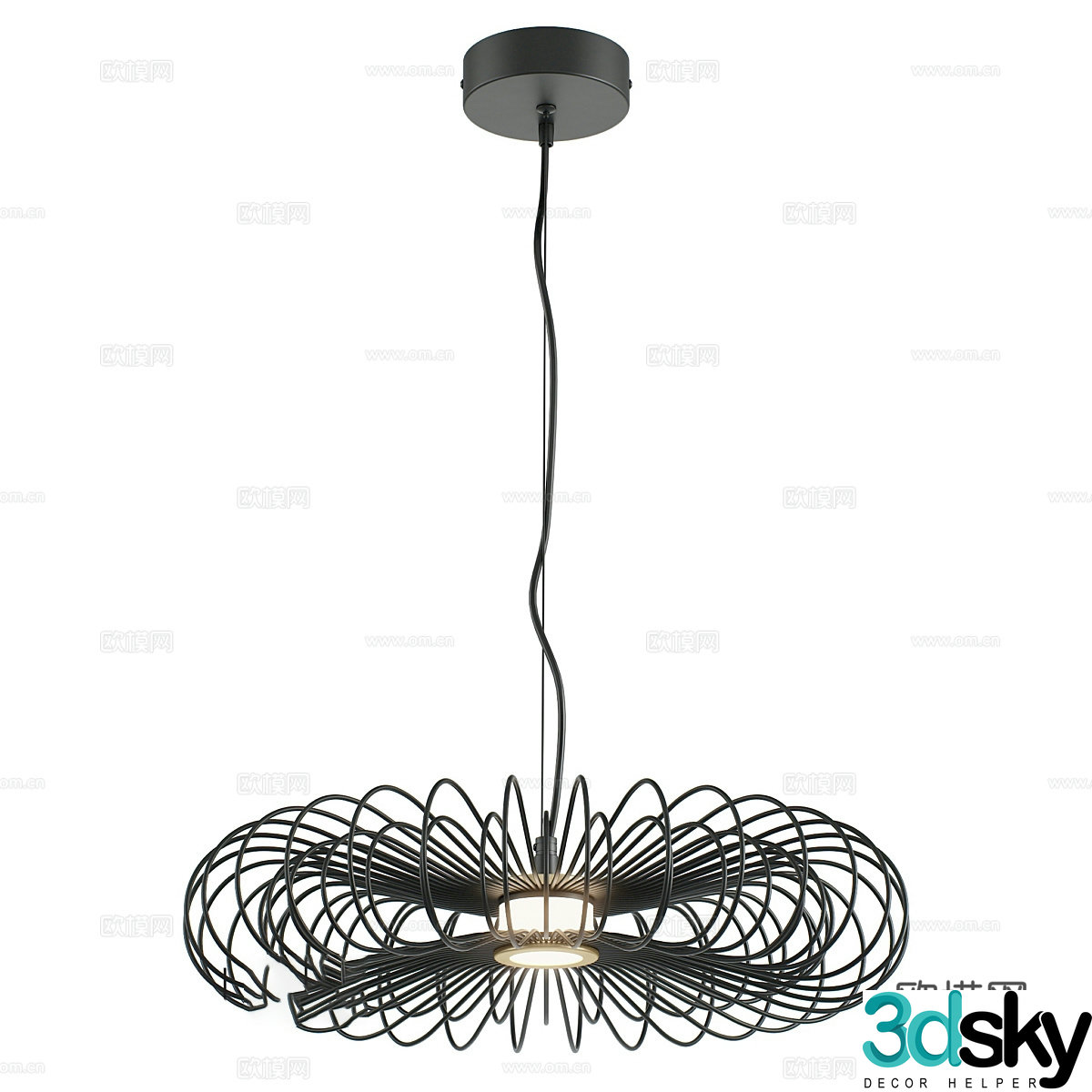 Modern Italian minimalist rattan metal chandeliers 3D model