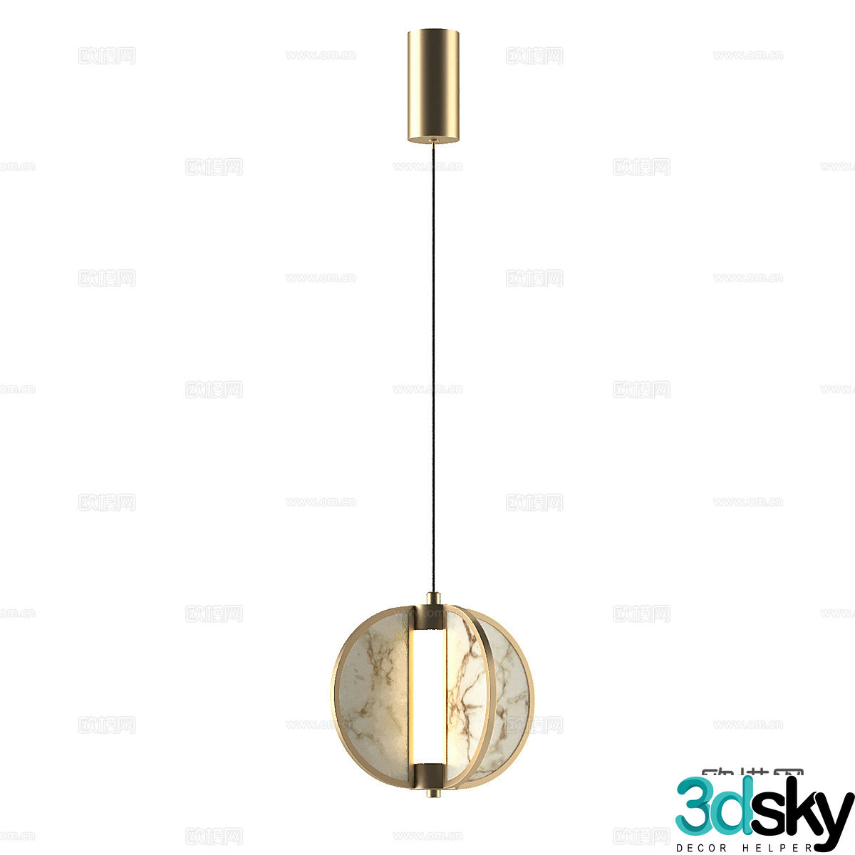 New Chinese style light luxury metal marble decorative small chandelier 3D model