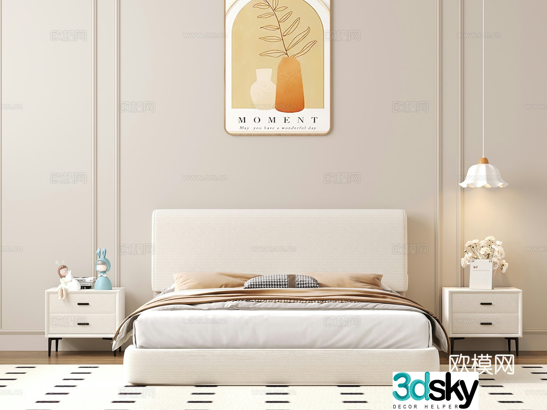 Modern style living room furniture bed full lighting 3d model
