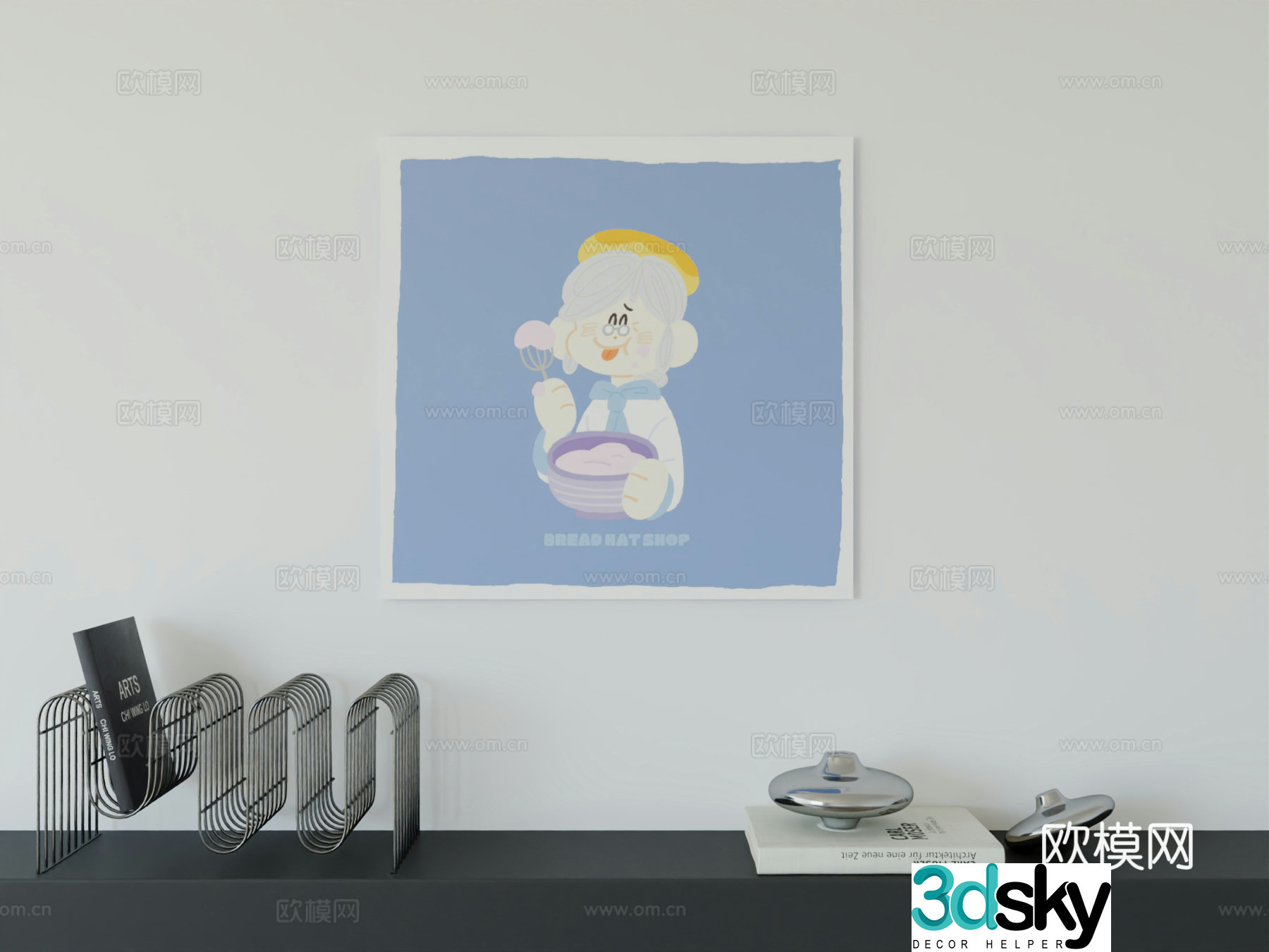 Modern minimalist cute cartoon character boy room girl room hanging painting 3d model