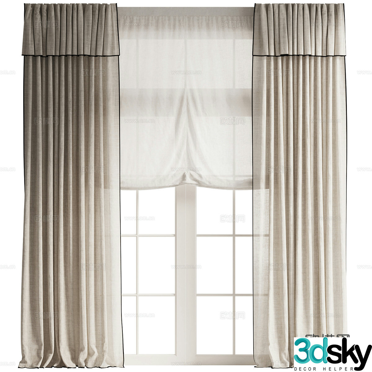New Chinese style Wasabi fabric curtain 3D model