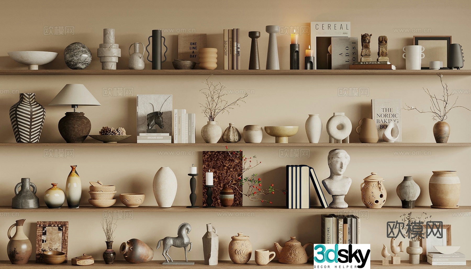 Wasabi Middle Style Ornaments Clay Pottery Books Candles Table Lamps Gypsum Images Vase Flower Art 3D Model