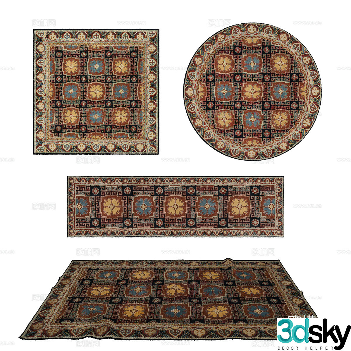 American retro wool fabric carpet 3d model