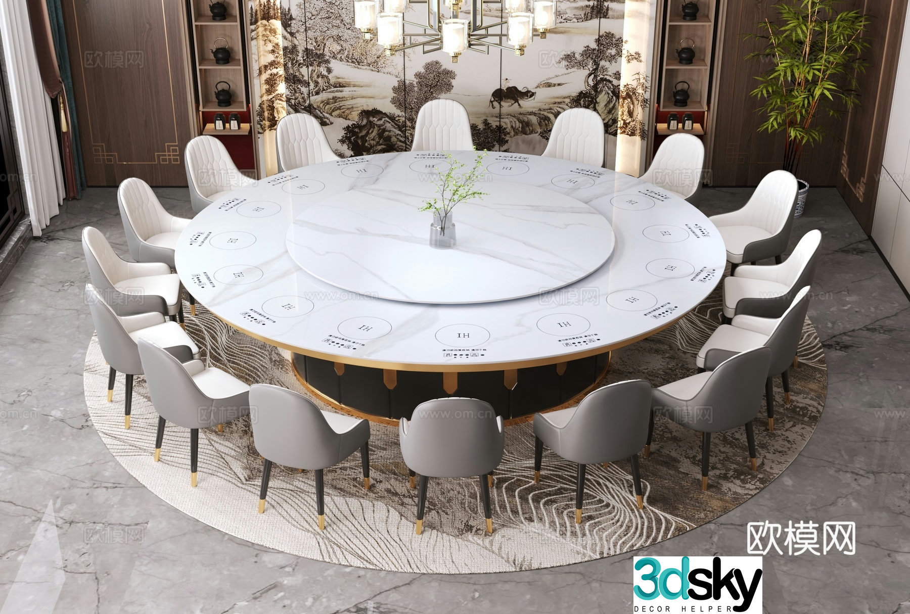 Modern style restaurant dining table induction cooker invisible induction cooker 3d model
