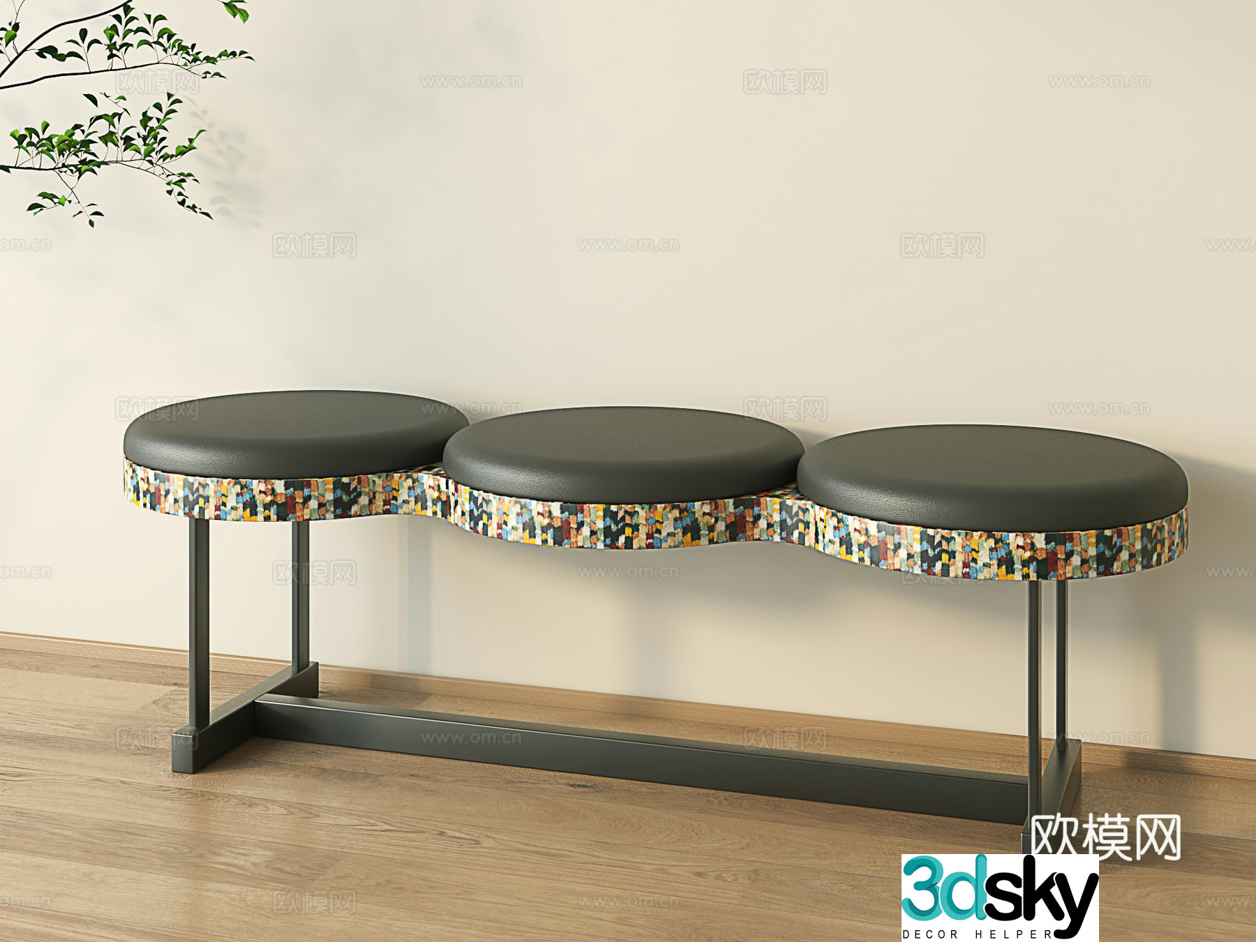 Italian shoe changing stool minimalist long bench modern bench light luxury bed tail stool 3D model