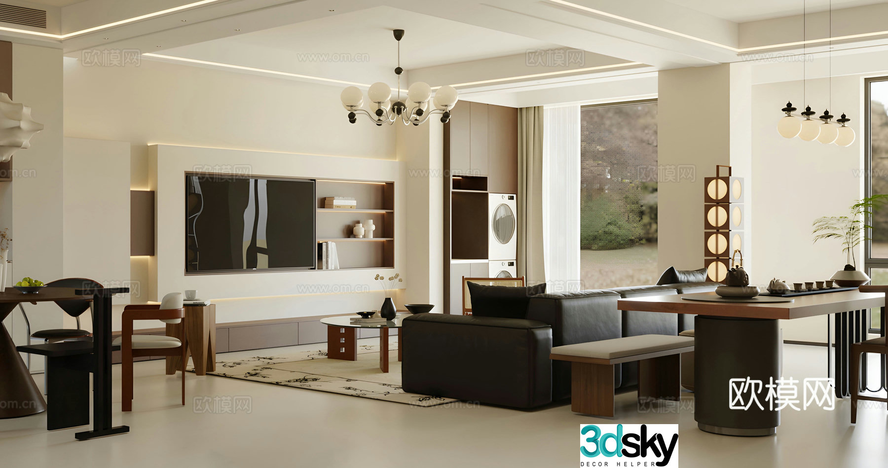 Medium retro living restaurant Medium style living restaurant Retro style living restaurant Sofa coffee table combination 3D model