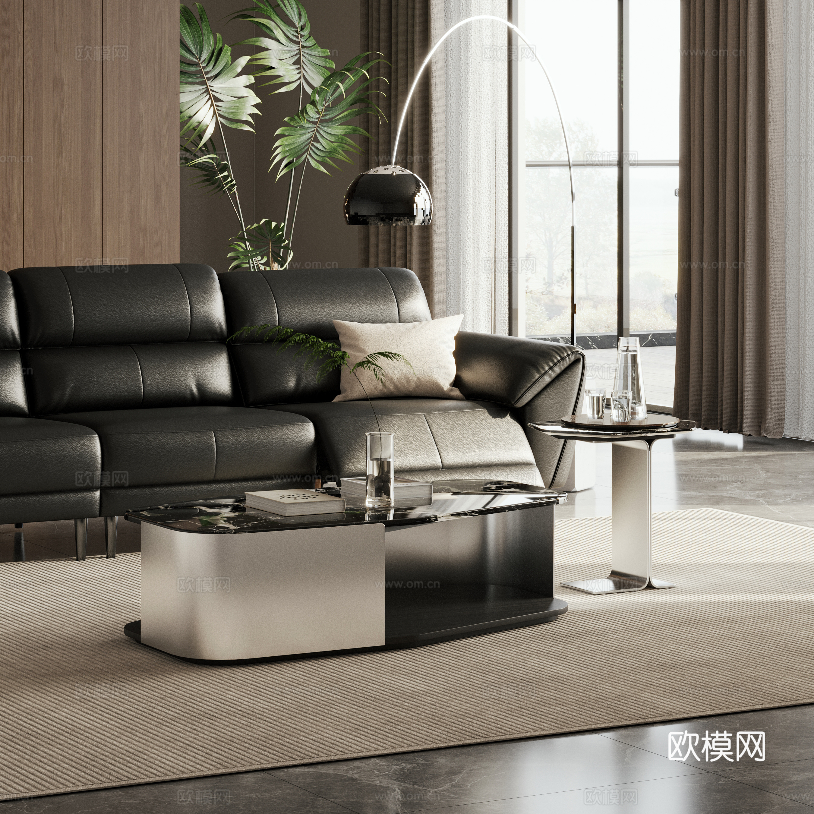 Italian coffee table side combination marble coffee table luxury stone coffee table combination 3D model