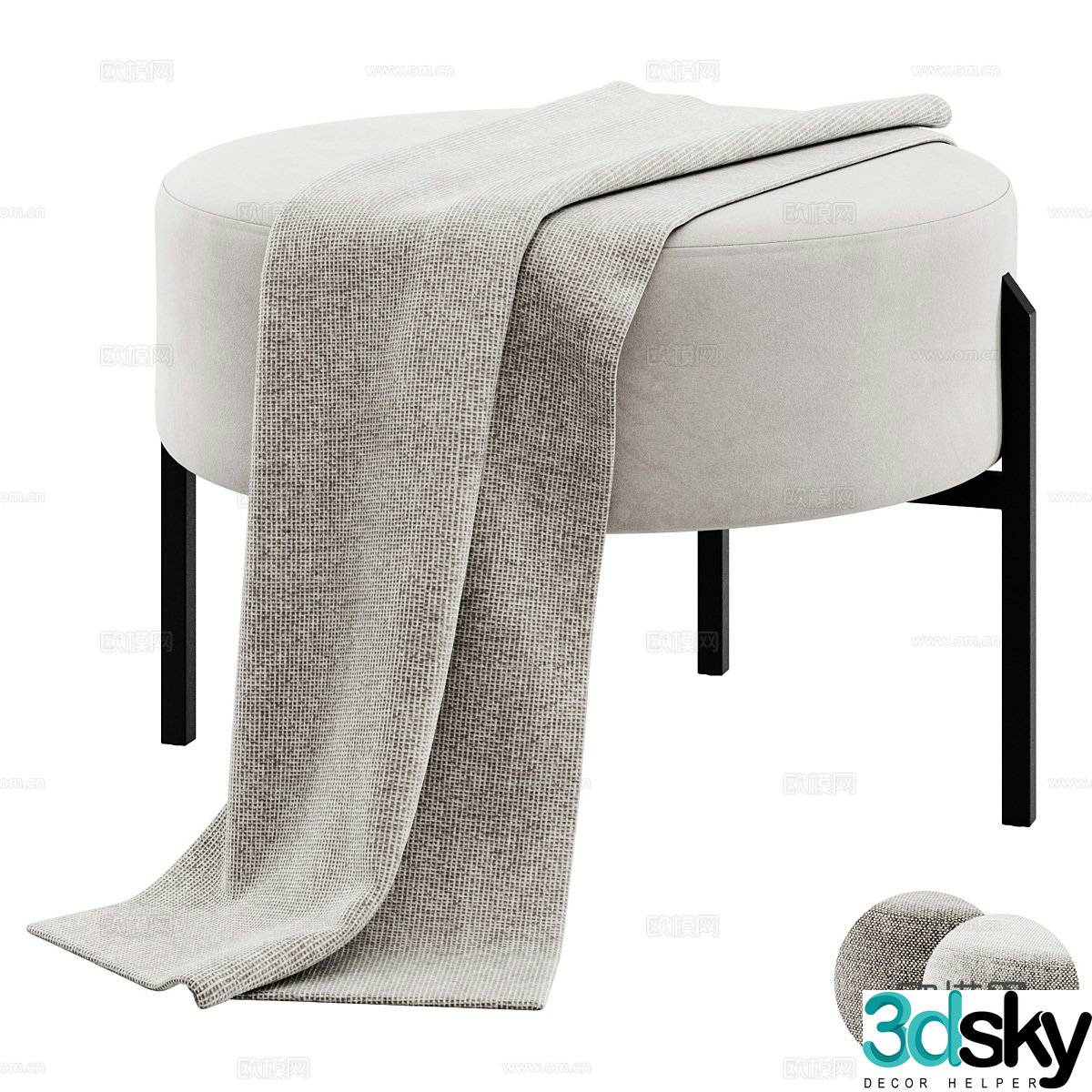 Modern Italian fabric round stool 3D model