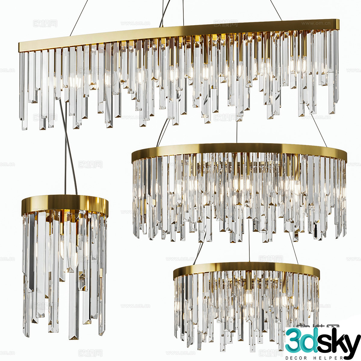 Modern light luxury metallic glass decorative chandelier 3d model