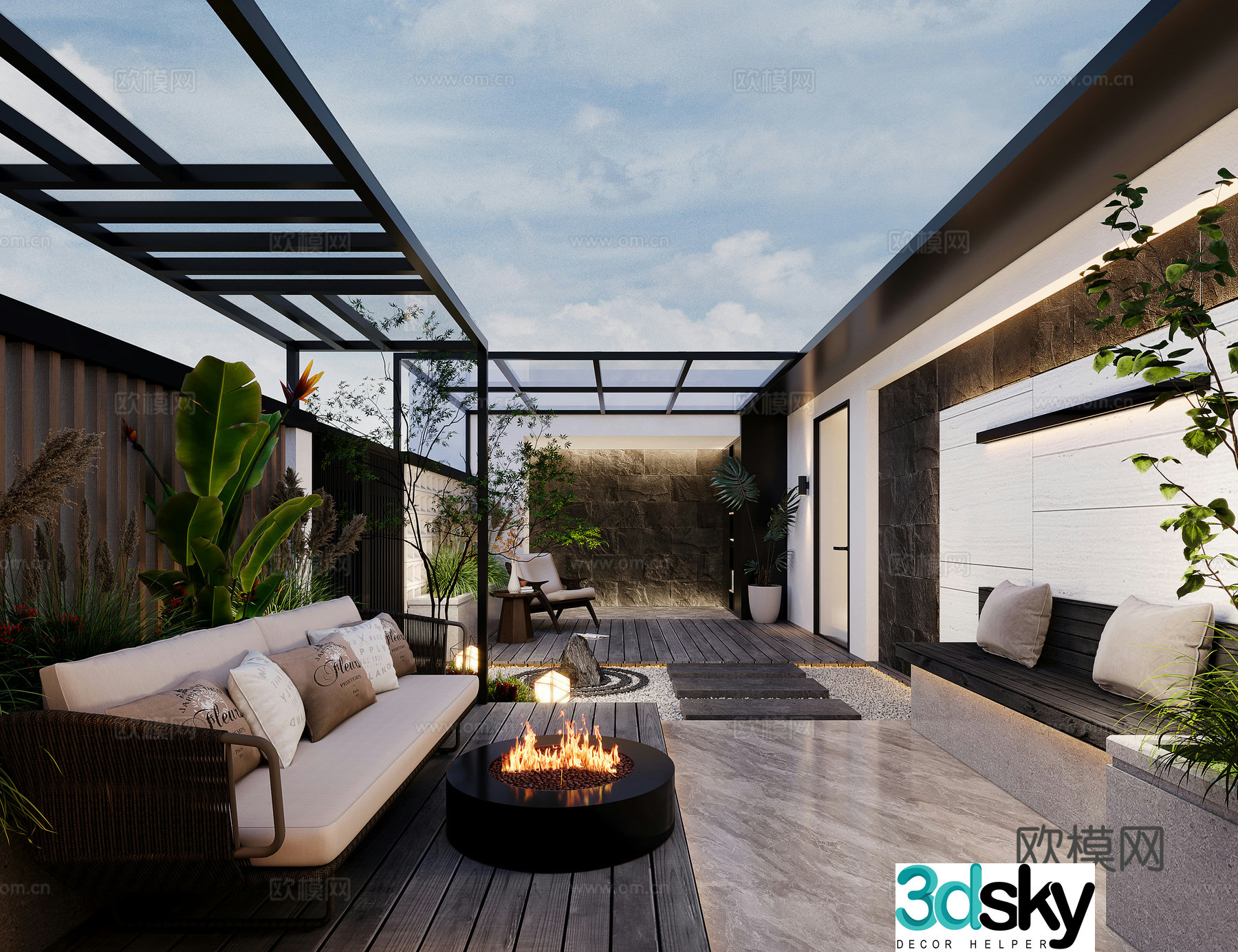 Modern balcony garden landscape 3d model