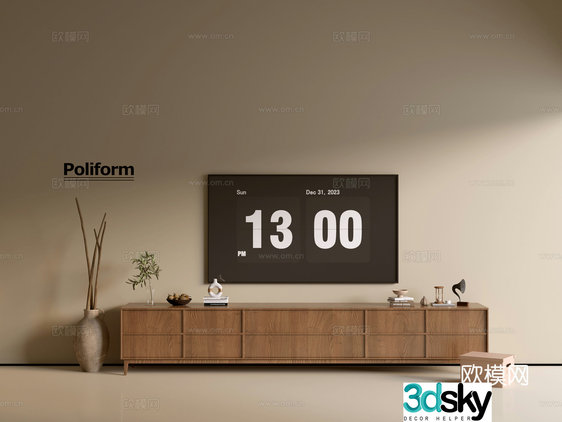 Modern wood grain TV cabinet simple side cabinet chest of drawers low cabinet whole cabinet side cabinet balcony 3D model