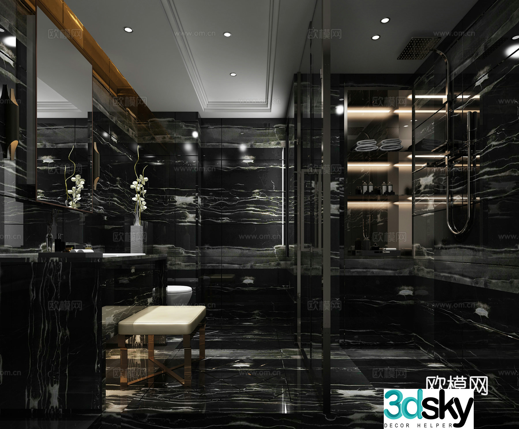 Postmodern villa model room bathroom toilet shower shower dressing table 3d model