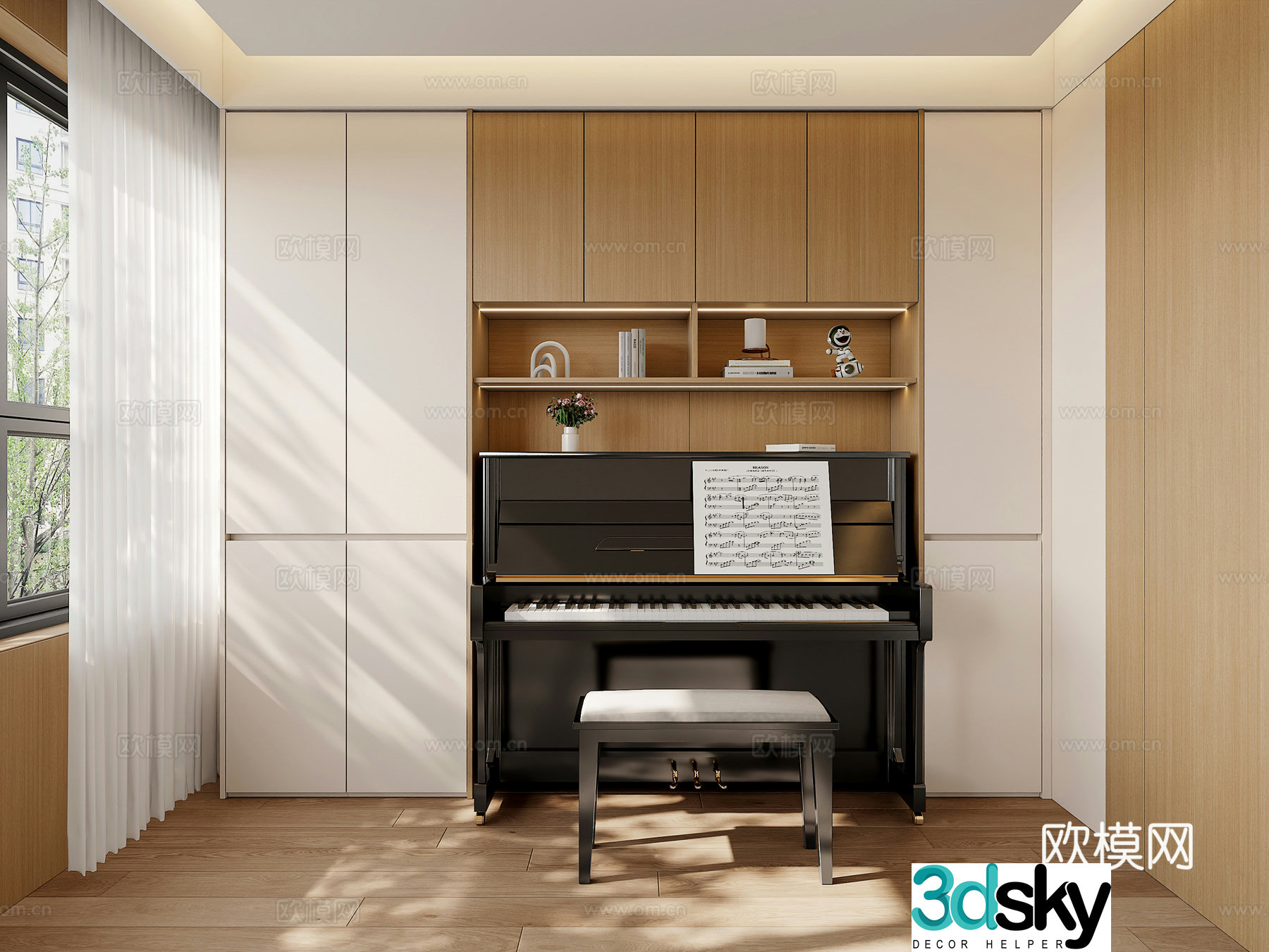 Modern piano cabinet piano combination 3D model