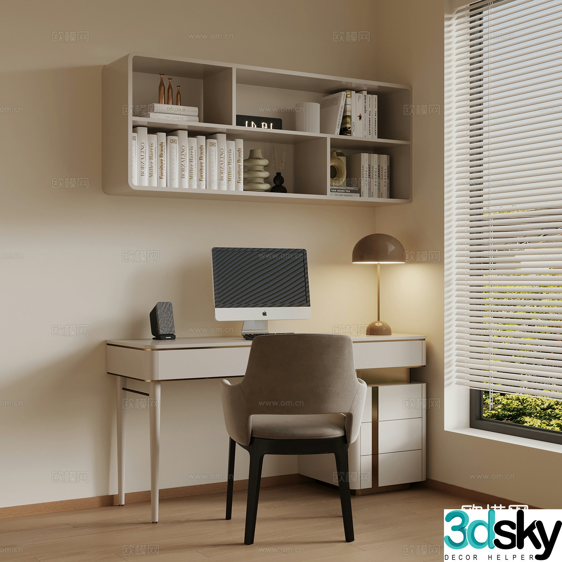 Modern desk bookshelf shelf 3d model