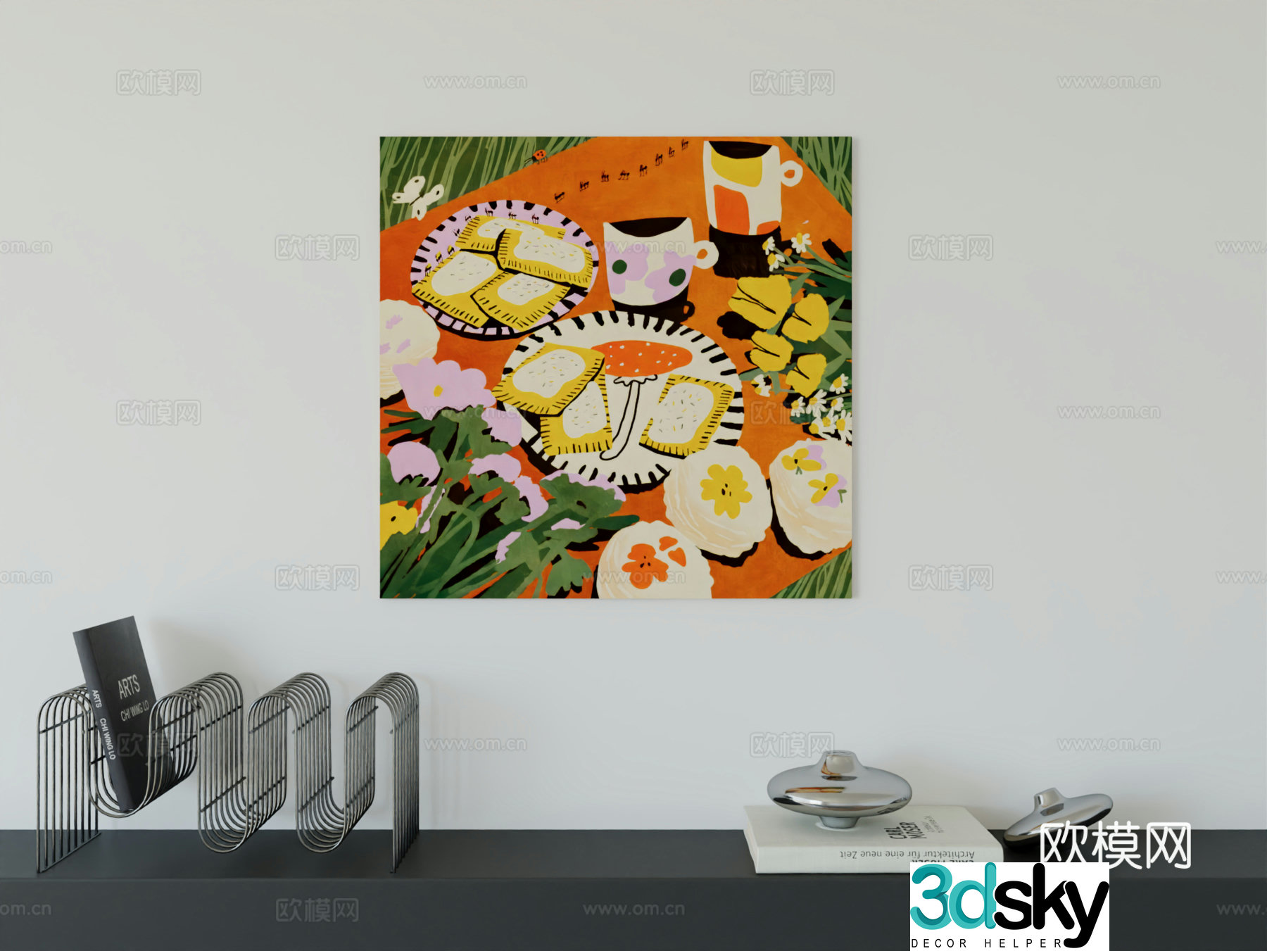 Modern minimalist cute cartoon character boy room girl room hanging painting 3d model