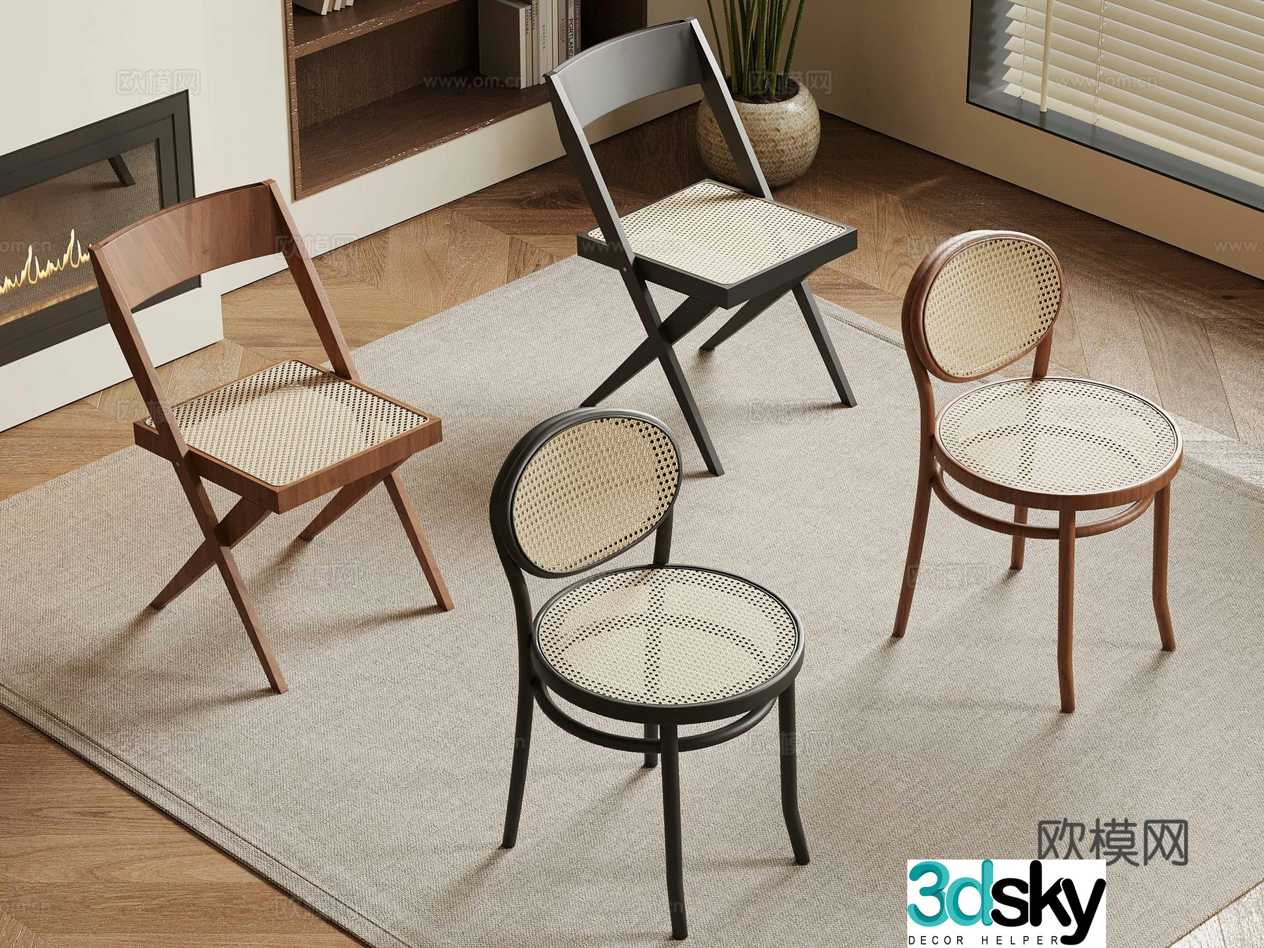 French medieval dining chair leisure chair rattan chair 3d model