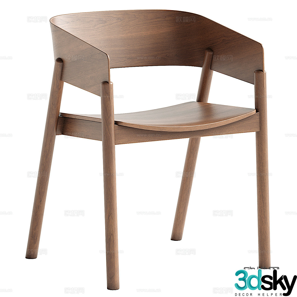 New Chinese style wooden single chair 3D model