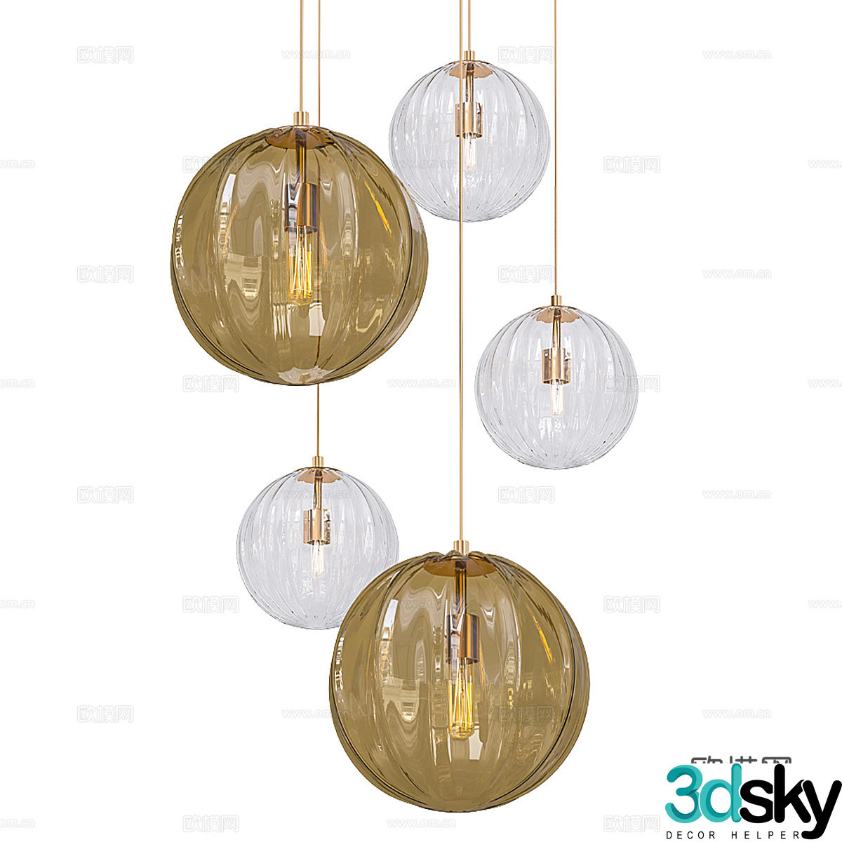 Modern light luxury spherical glass decorative chandelier 3d model